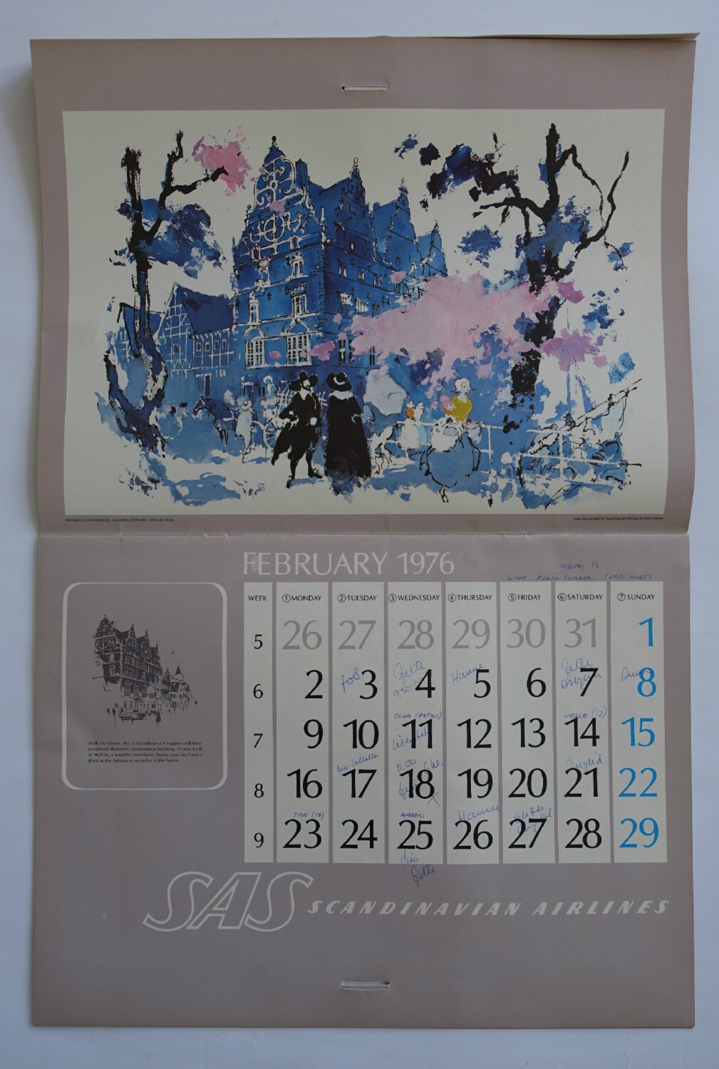 1976 SAS Airlines Calendar by Otto Nielsen - Original Vintage Calendar