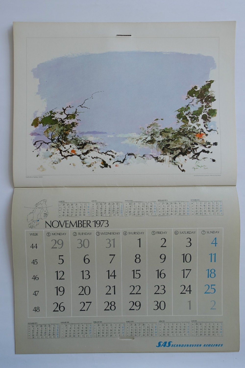 1973 Otto Nielsen SAS Airlines Calendar - Original Vintage Calendar