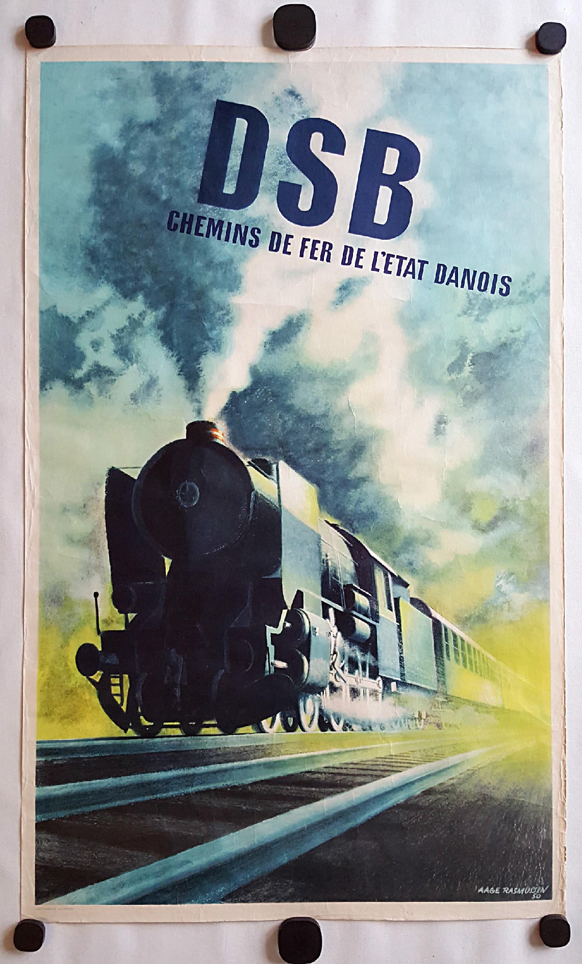 1950 Steam Locomotive by Aage Rasmussen for Danish State Rails - Original Vintage Poster
