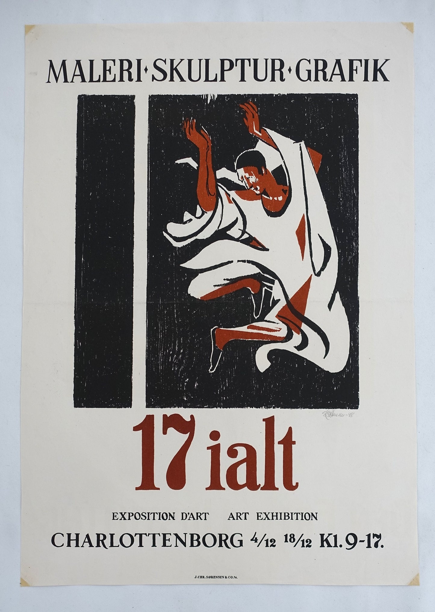 1948 Danish Arts Exhibition Poster Charlottenborg - Original Vintage Poster