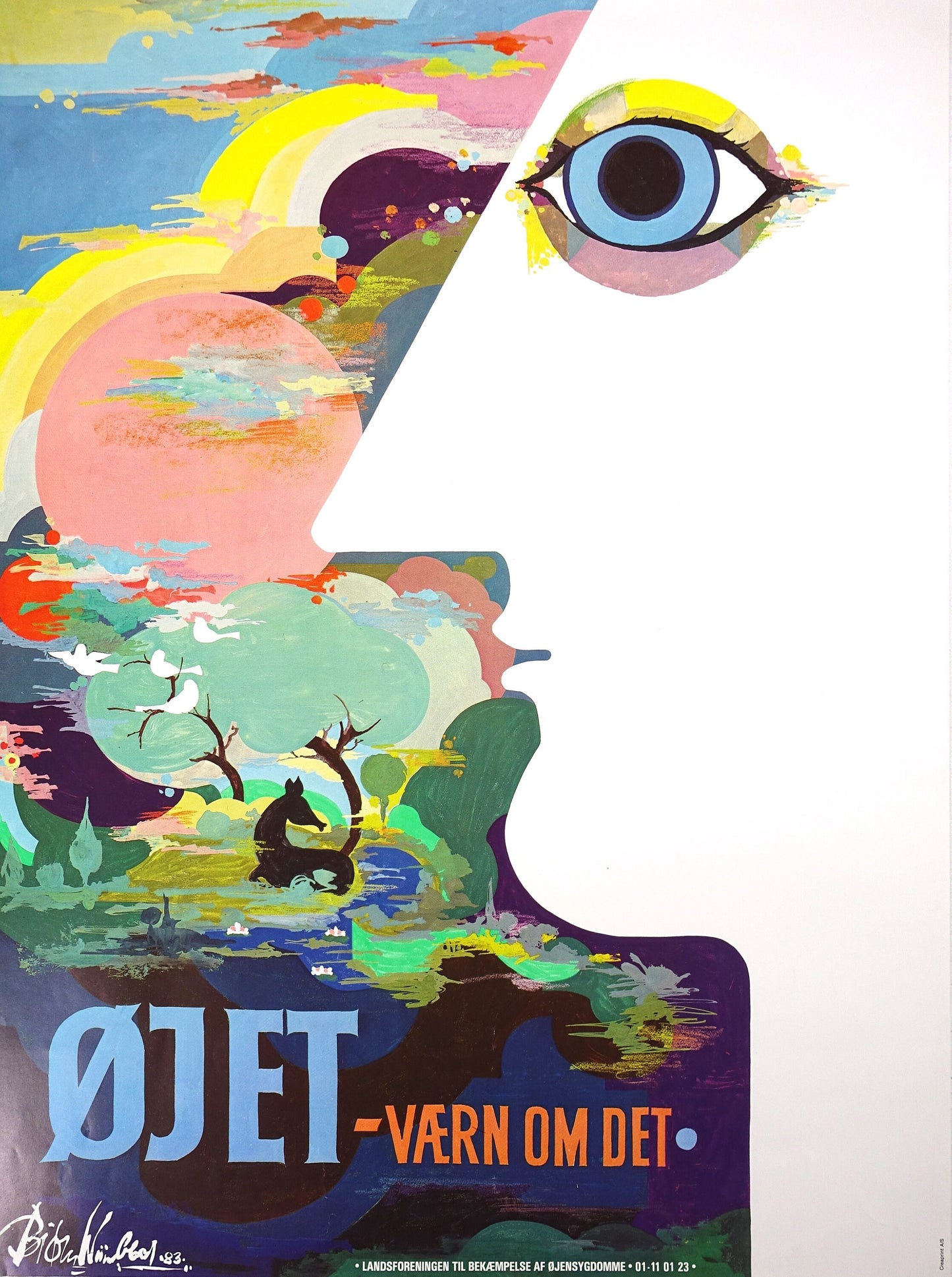 1983 Bjørn Wiinblad's "The Eye" - Original Vintage Poster
