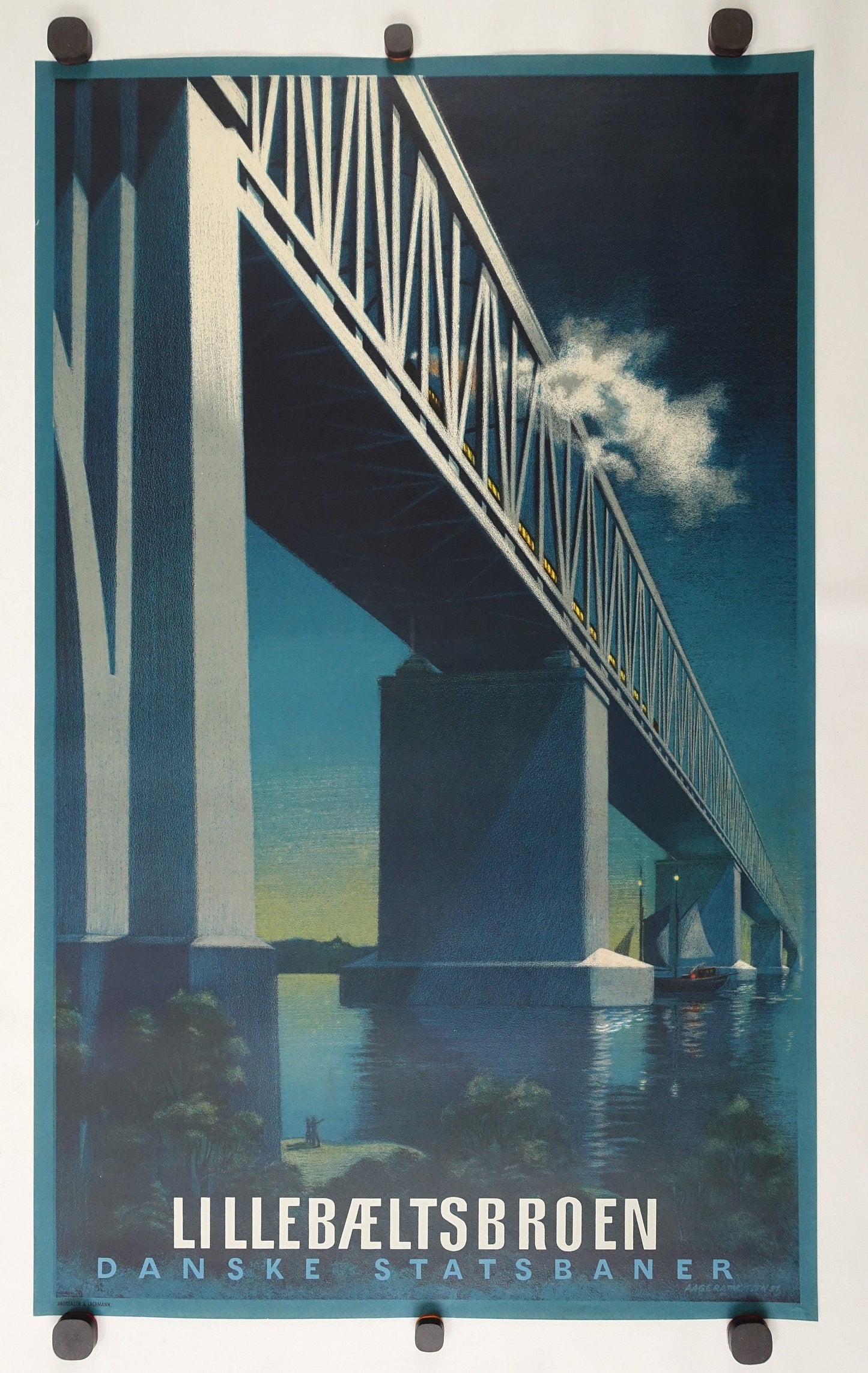 1951 Little Belt Bridge/Danish State Railways by Aage Rasmussen - Original Vintage Poster