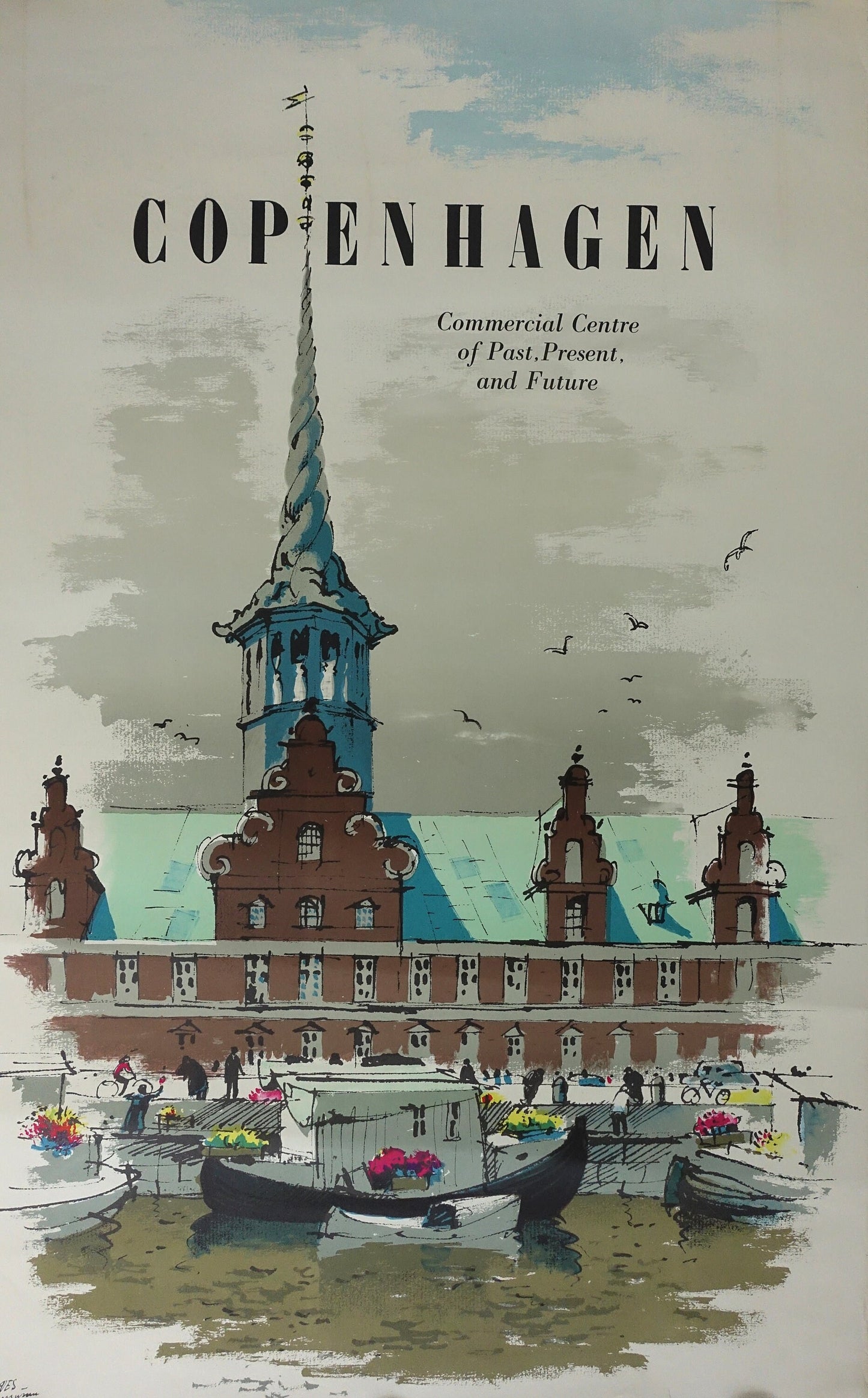1957 Copenhagen Travel Poster by Des Asmussen - Original Vintage Poster