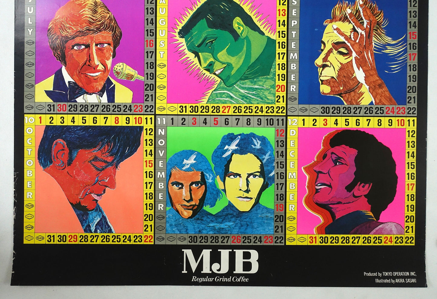 1972 Coffee Celebrities Calendar feat. Elvis Presley, Steve McQueen, Sidney Poitier and more - Original Vintage Poster