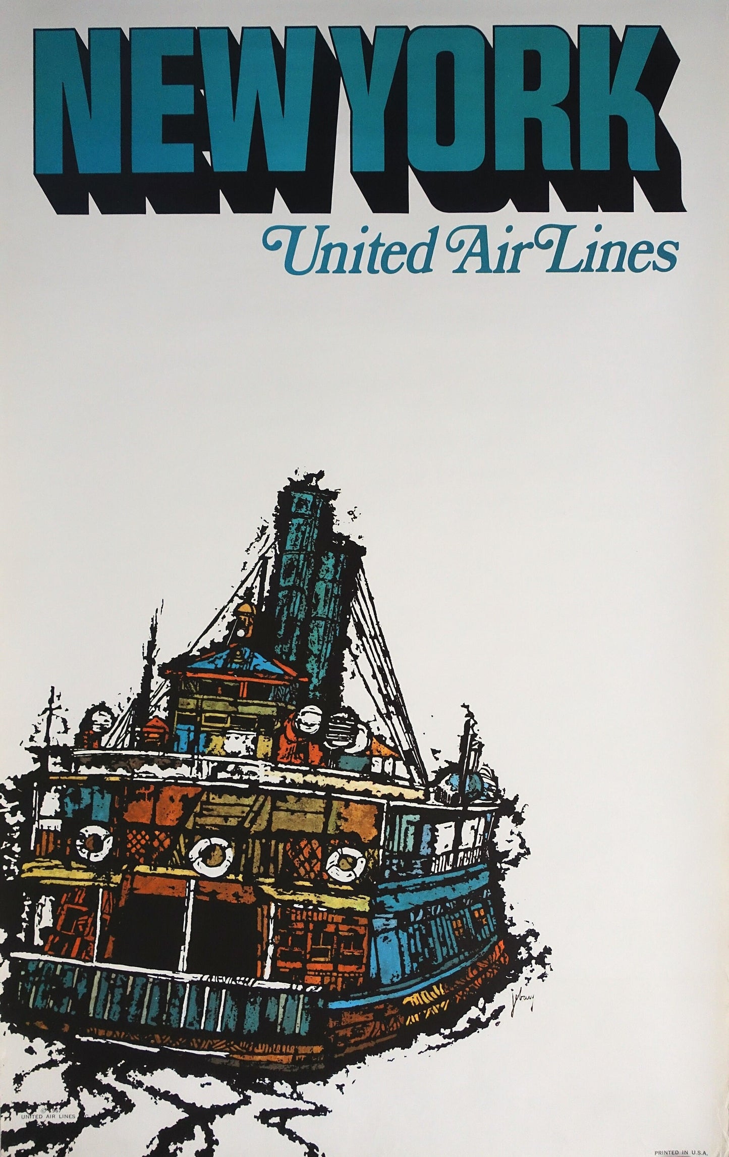 1967 New York United Airlines by James Jebavy - Original Vintage Poster