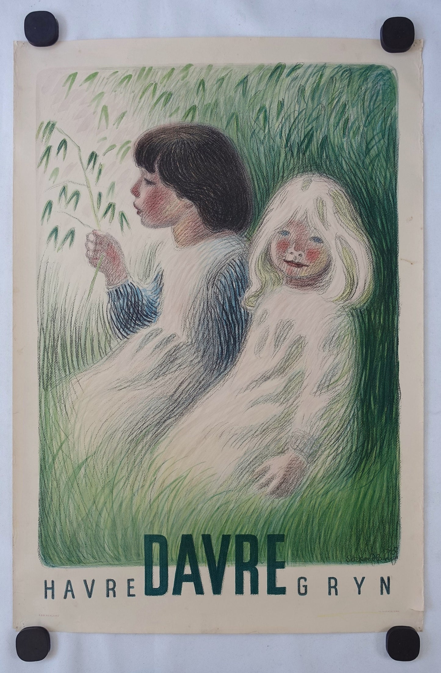 1945 Sikker Hansen's Havre Davre Gryn - Original Vintage Poster