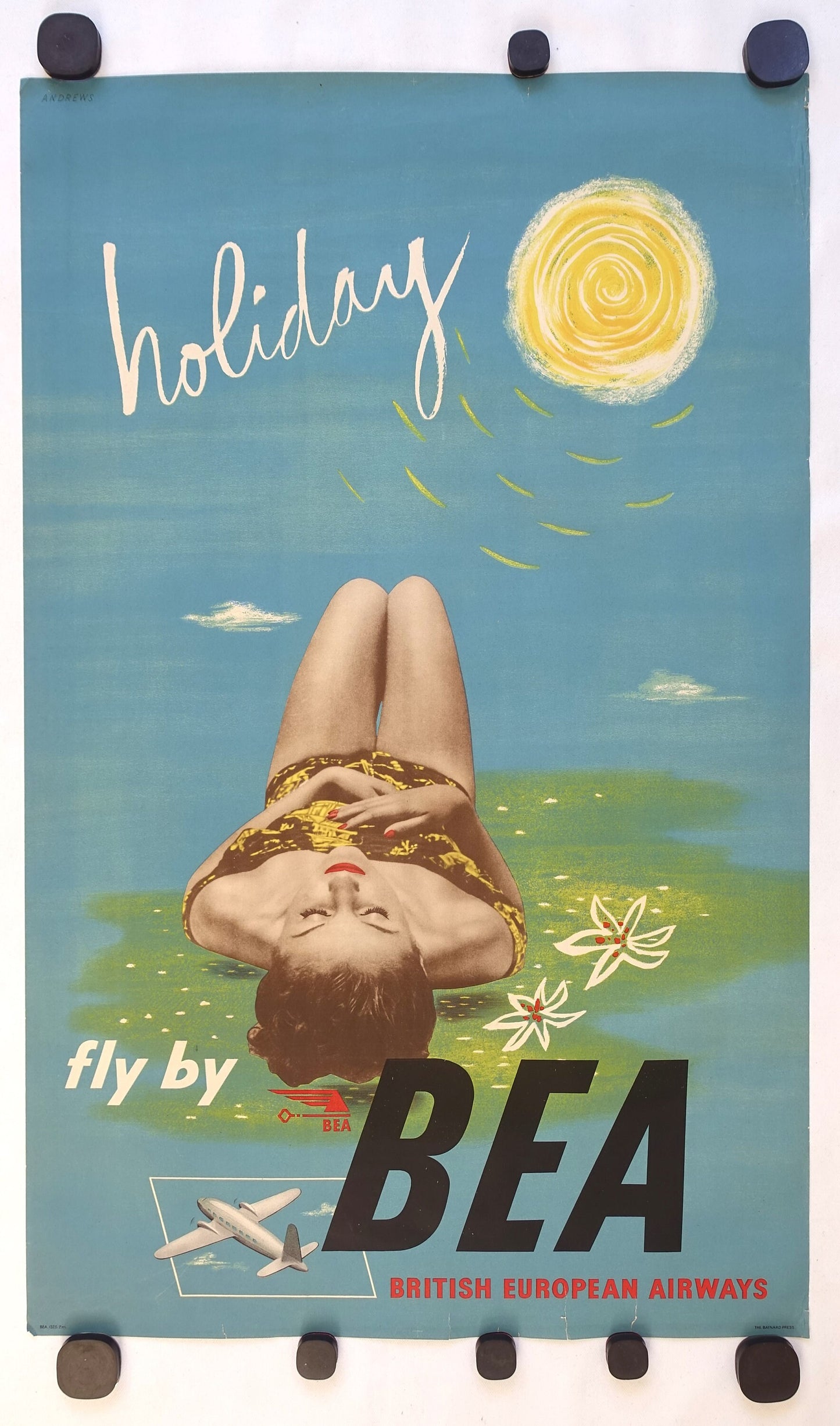 1940s Fly by British European Airways Holiday - Original Vintage Poster