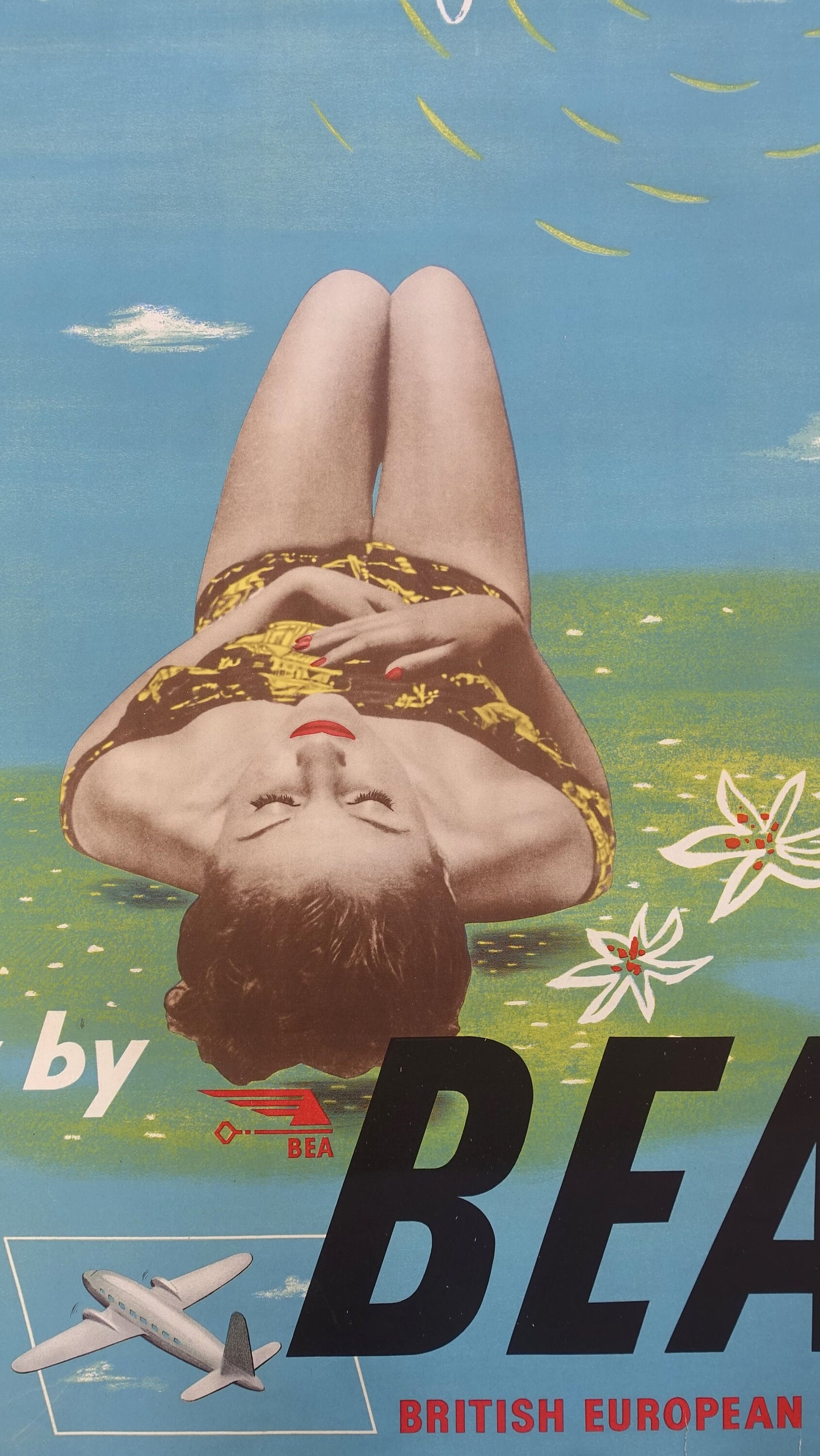 1940s Fly by British European Airways Holiday - Original Vintage Poster