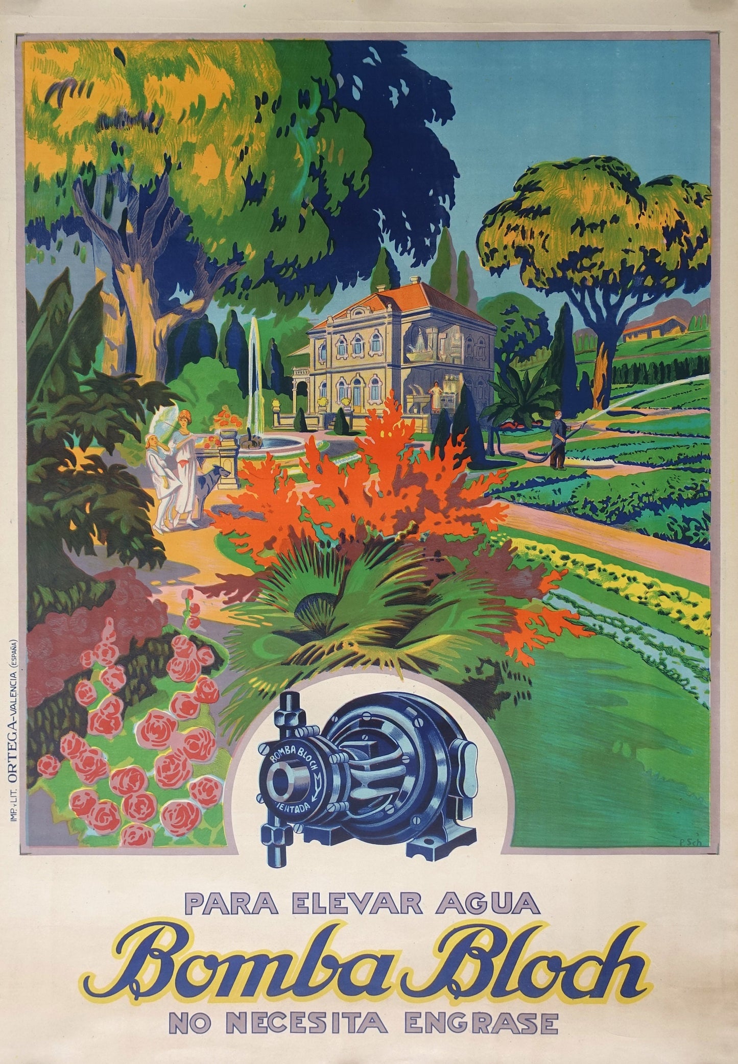 1930s Bomba Bloch Spainsh Luxuary Garden - Original Vintage Poster