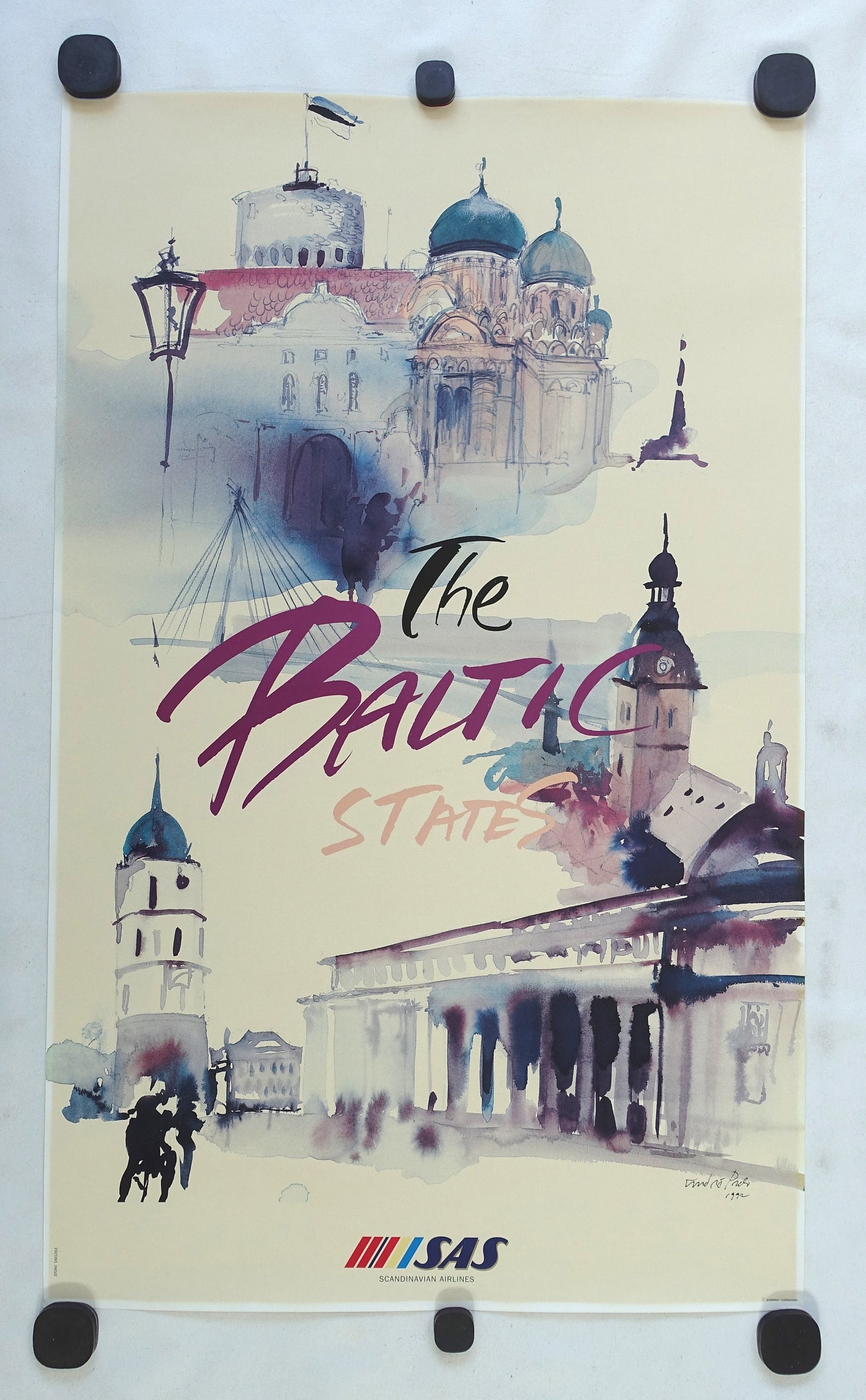 1992 Baltic States Travel Poster by Scandinavian Airlines - Original Vintage Poster