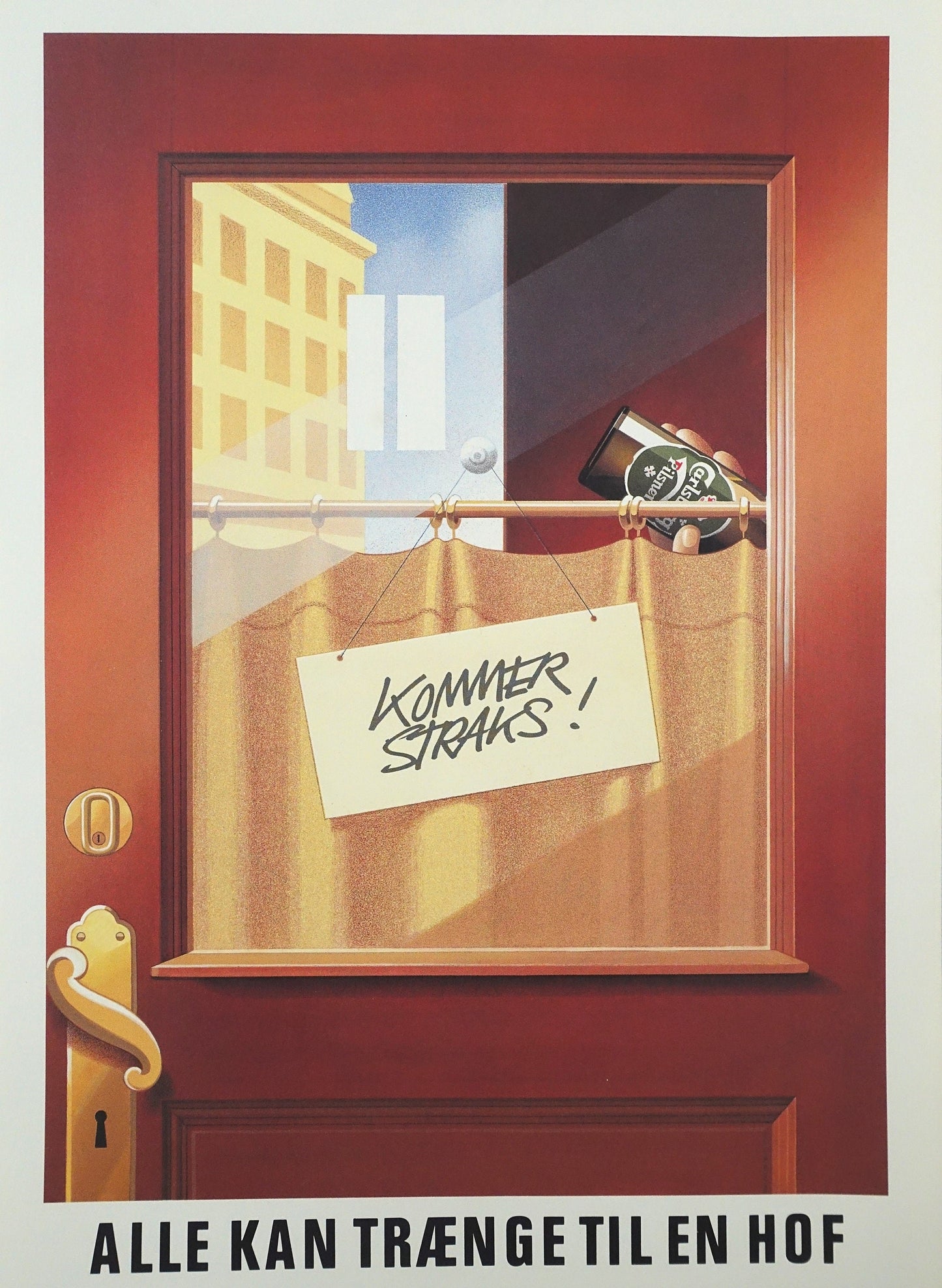 1980s Carlsberg Beer Ad by Joe Petagno (closed bar) - Original Vintage Poster