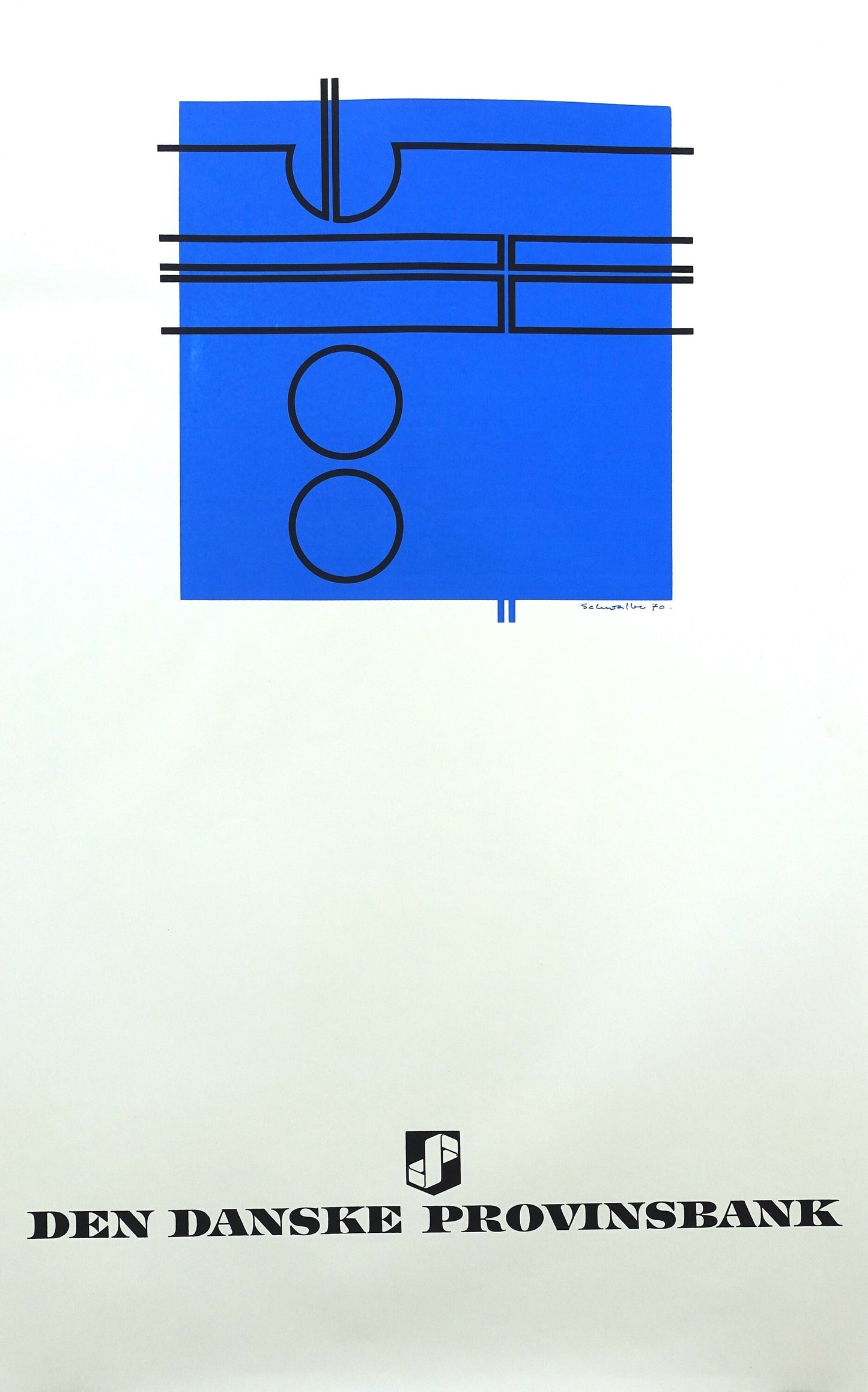 1970 Danish Modern Art (Blue) by Ole Schwalbe - Original Vintage Poster