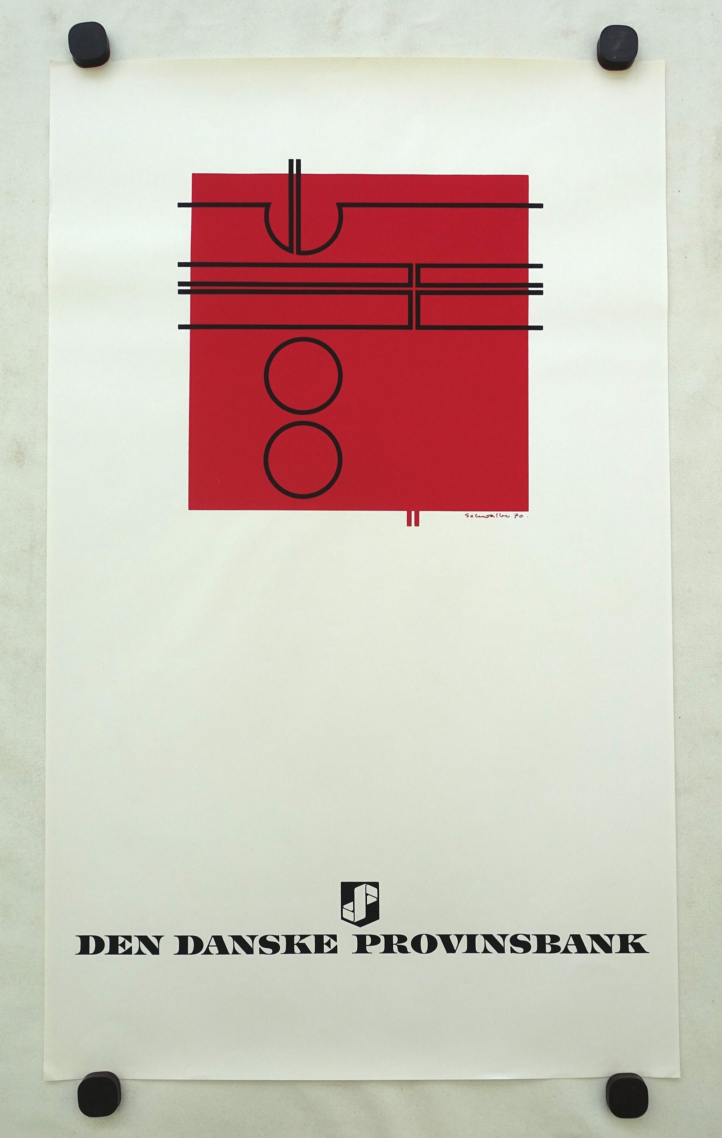 1970 Danish Modern Art (Red)  by Ole Schwalbe - Original Vintage Poster