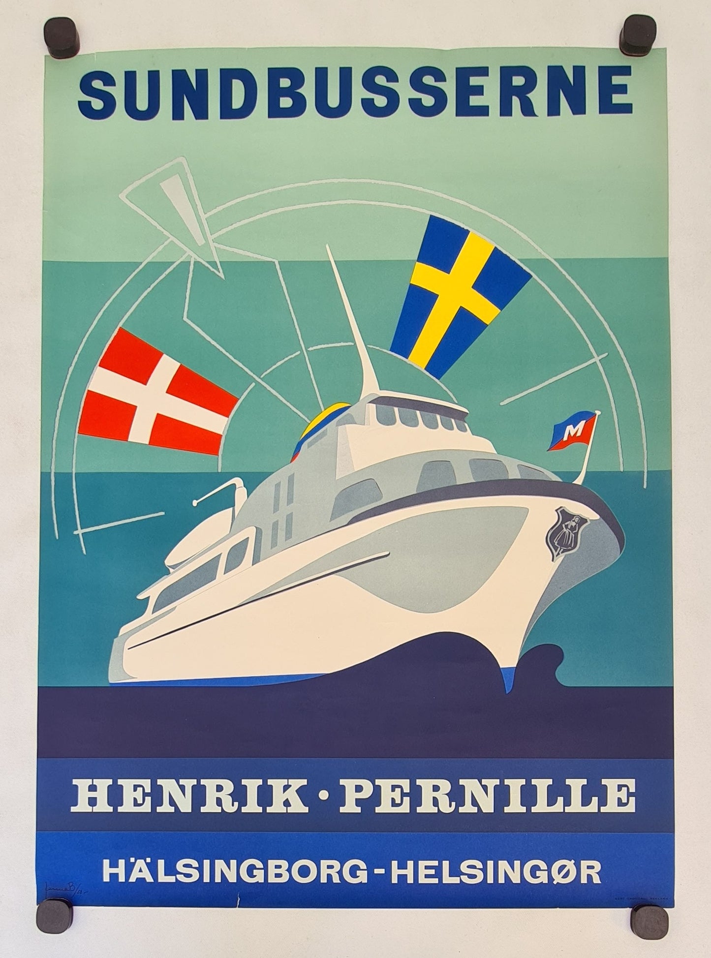 1958 Ferry Route Denmark-Sweden Sundbusserne - Original Vintage Poster