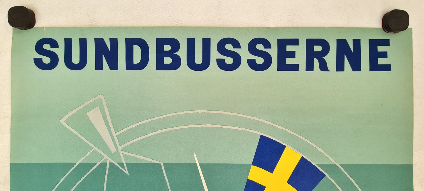 1958 Ferry Route Denmark-Sweden Sundbusserne - Original Vintage Poster