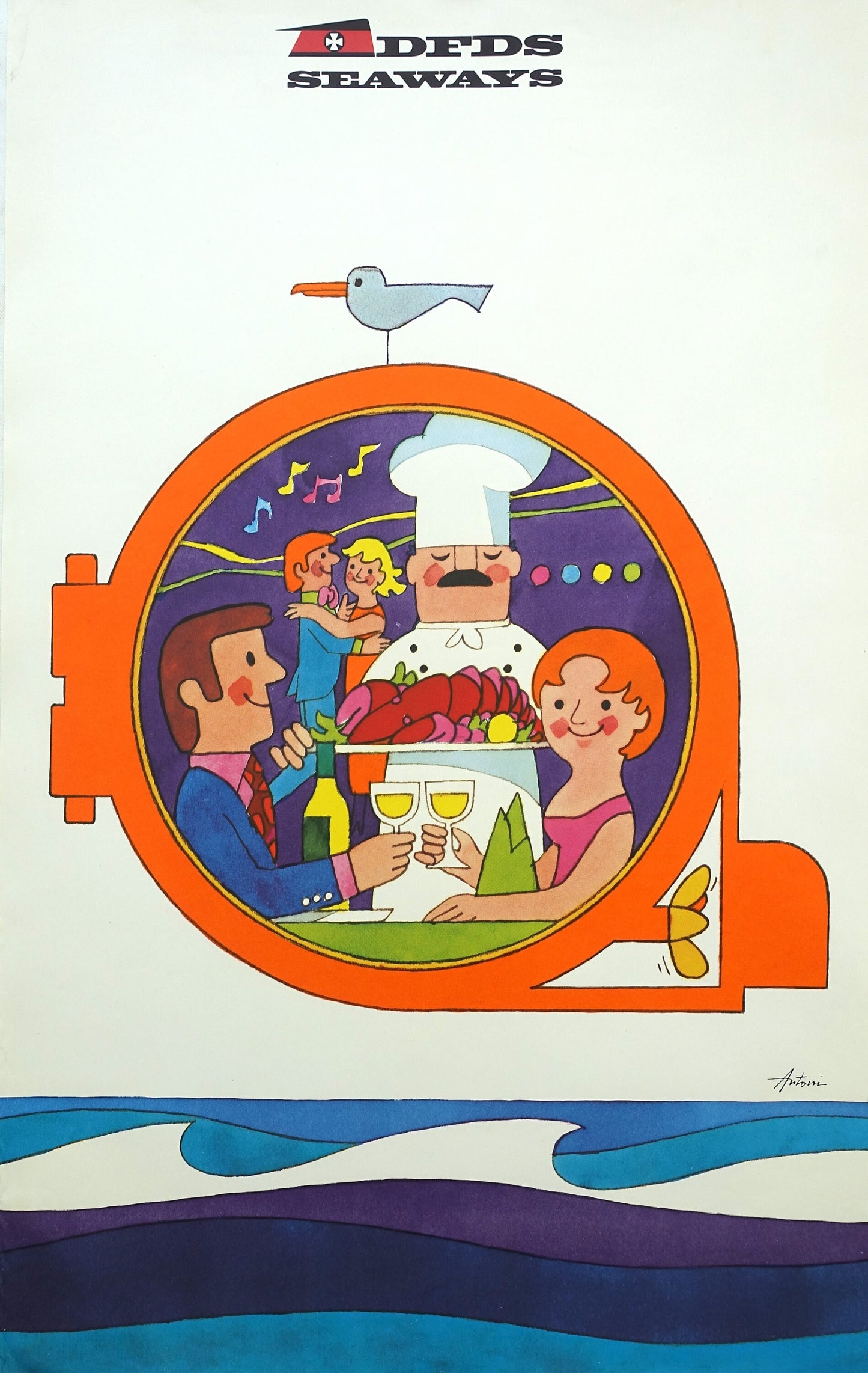 1960s Ib Antoni Advertisement for DFDS Seaways (Dining) - Original Vintage Poster