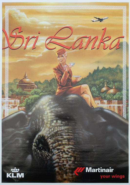 1970 Sri Lanka KLM Martinair Travel Poster - Original Vintage Poster