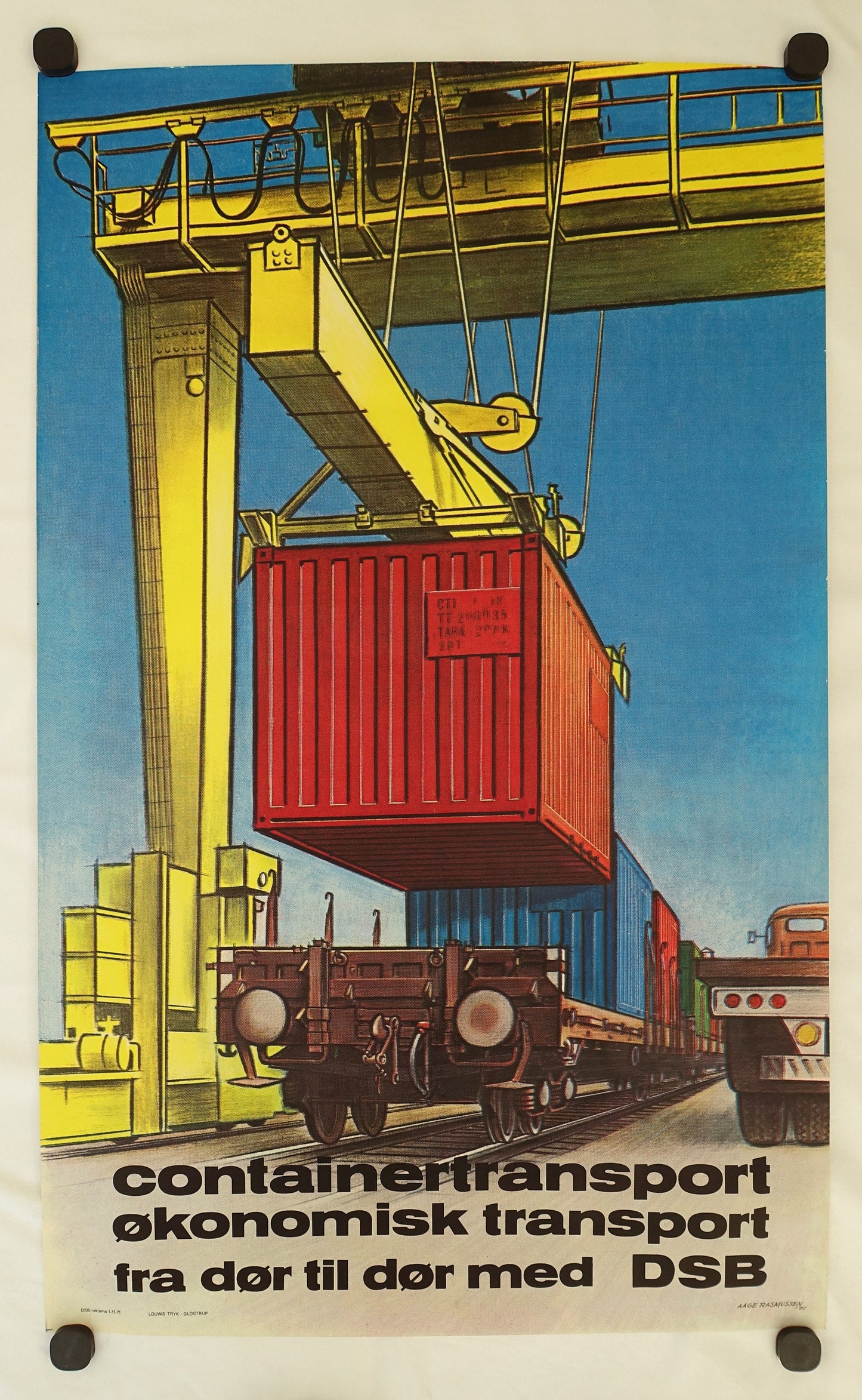 1971 Danish State Railways Container Transport by Aage Rasmussen - Original Vintage Poster