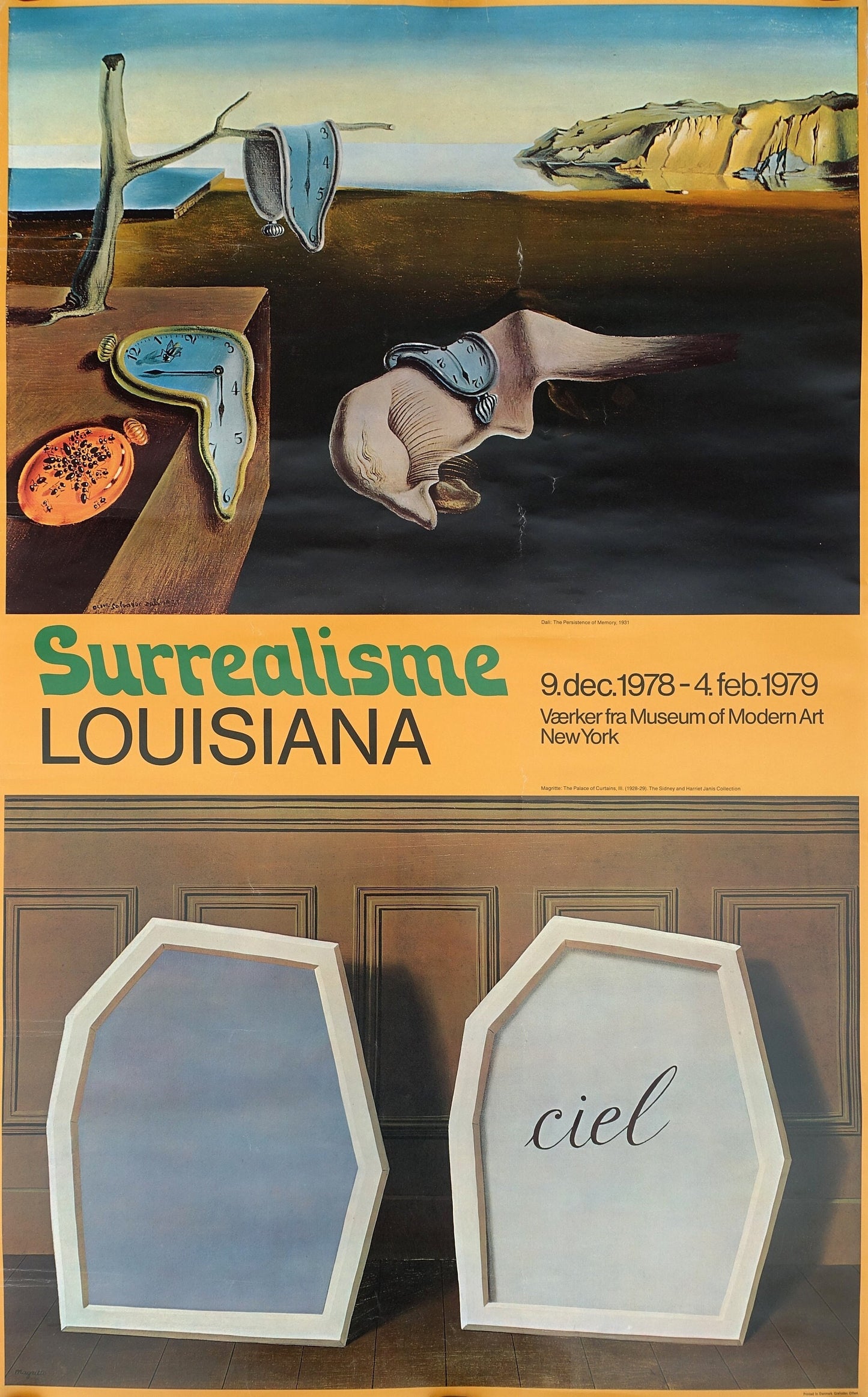 1978 Dali & Magritte Surealism at Louisiana Museum of Modern Art - Original Vintage Poster