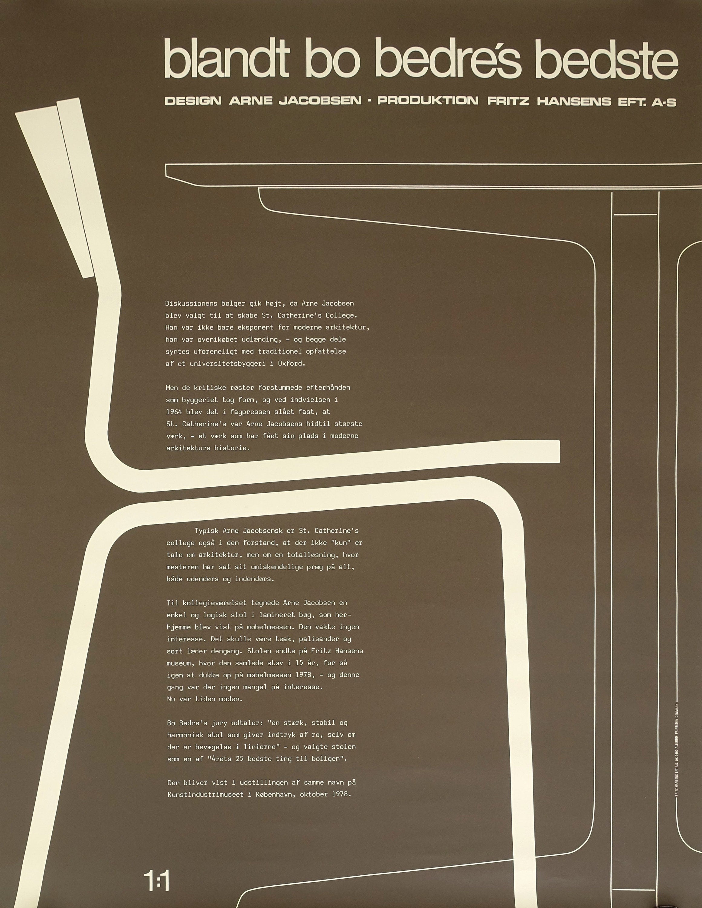 1978 Arne Jacobsen Design Exhibition Original Vintage Poster