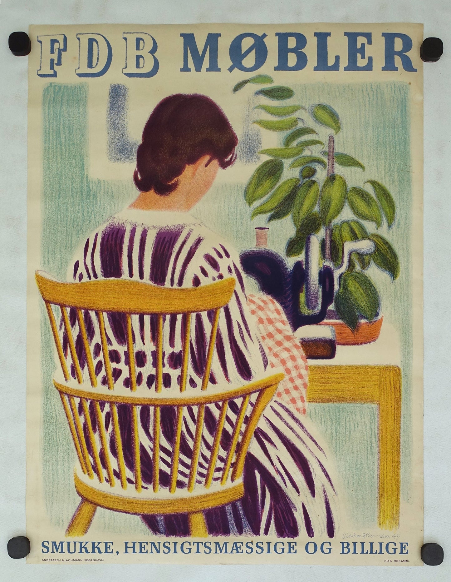 1949 Danish Design Chair for FDB - Original Vintage Poster