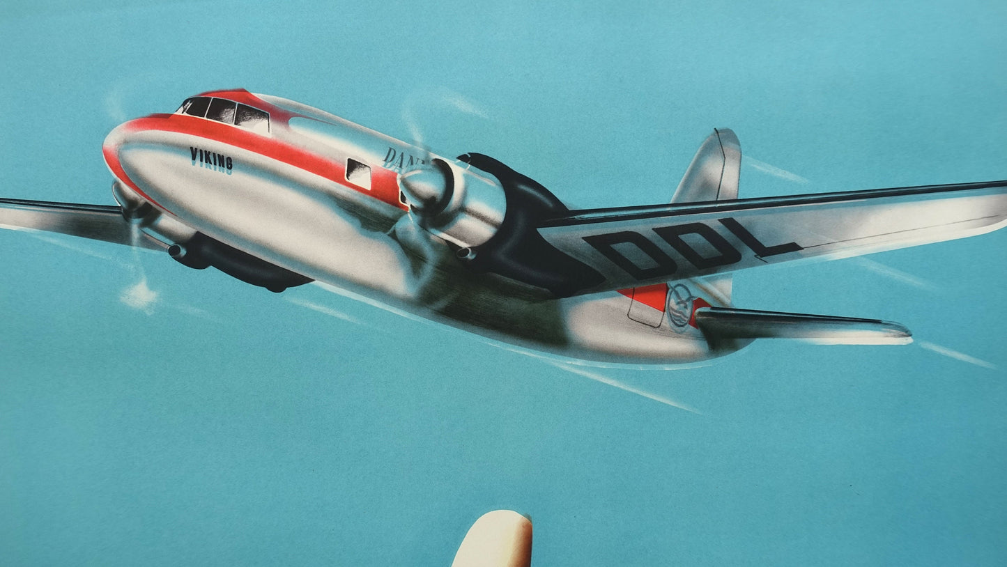 1947 Danish Air Lines DDL by Mogens Bryder - Original Vintage Poster