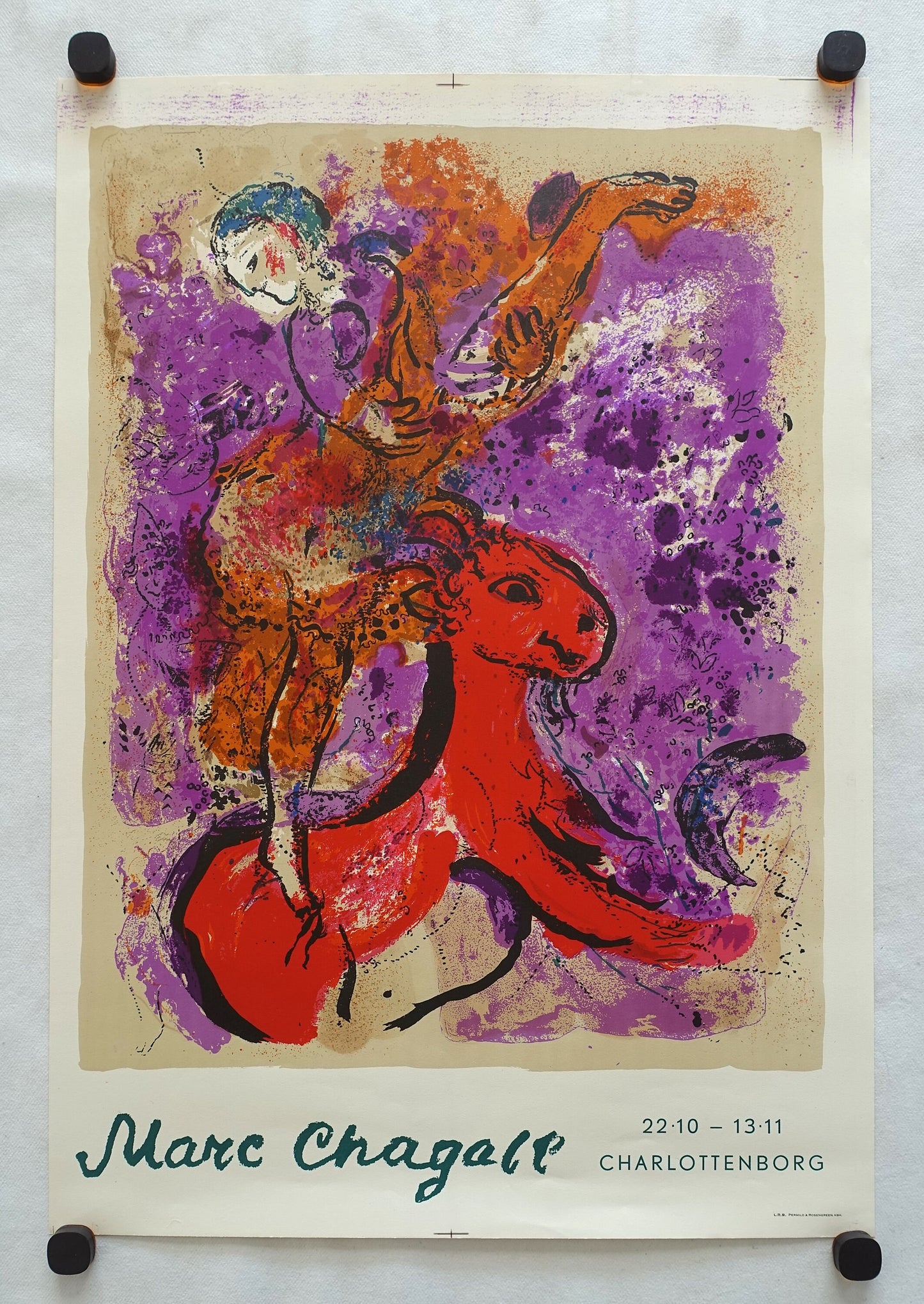 1960 Chagall Exhibition Poster Charlottenborg - Original Vintage Poster