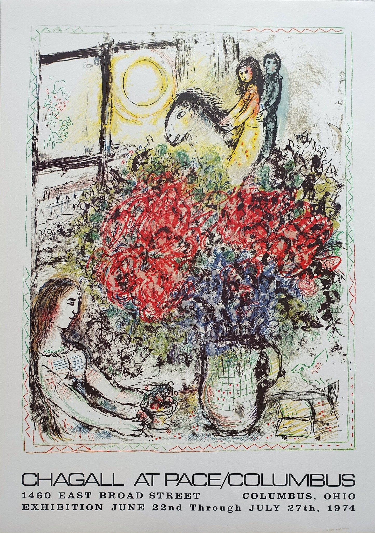 1974 Chagall at Pace Colombus Exhibition Poster - Original Vintage Poster