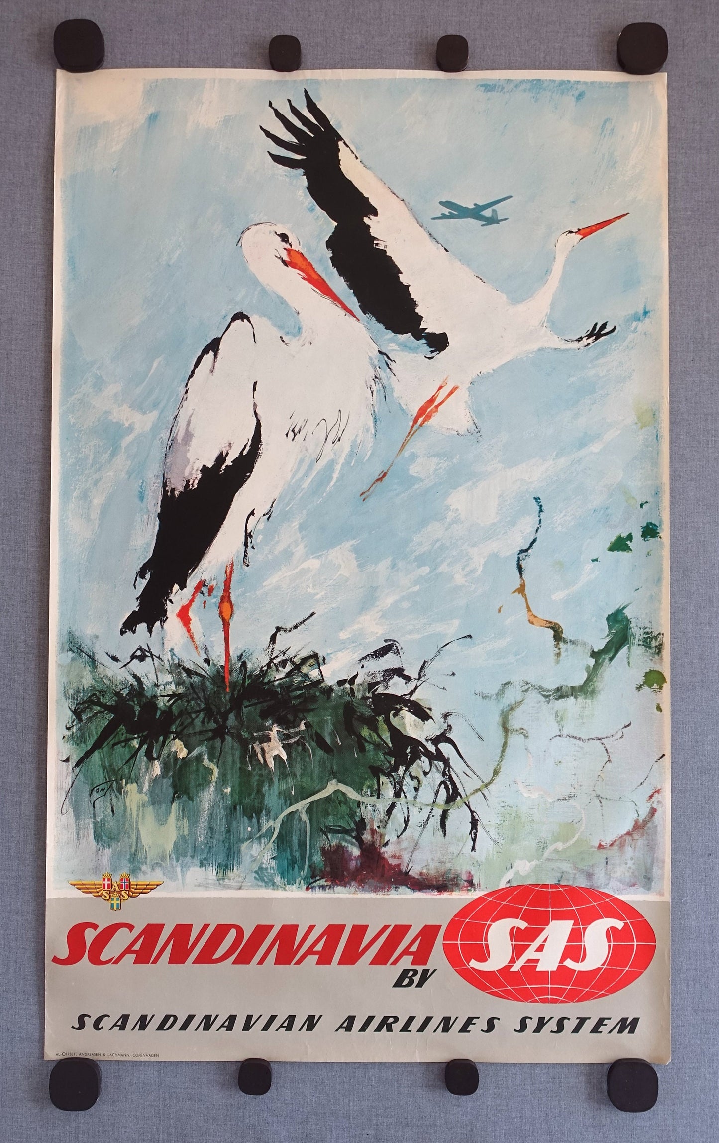 1950s SAS Airline Poster Scandinavia (Storks) - Original Vintage Poster