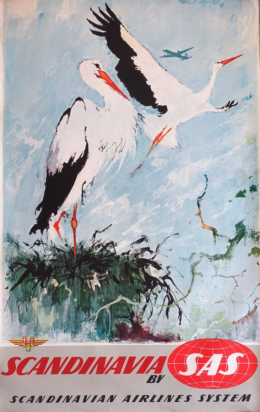 1950s SAS Airline Poster Scandinavia (Storks) - Original Vintage Poster