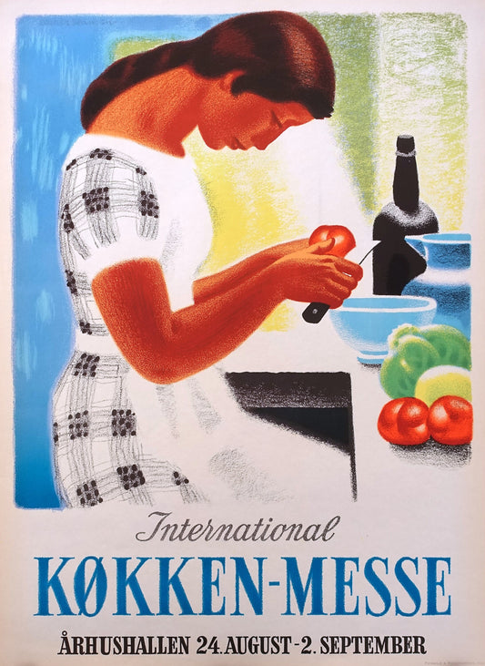 1954 Kitchen Exhibition Aarhus by Sikker Hansen - Original Vintage Poster