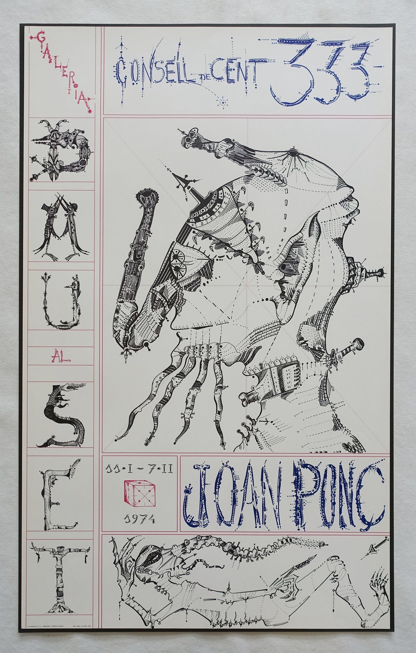 1974 Joan Ponc at Galeria Consell de Cent 333 Art Exhibition Poster - Original Vintage Poster