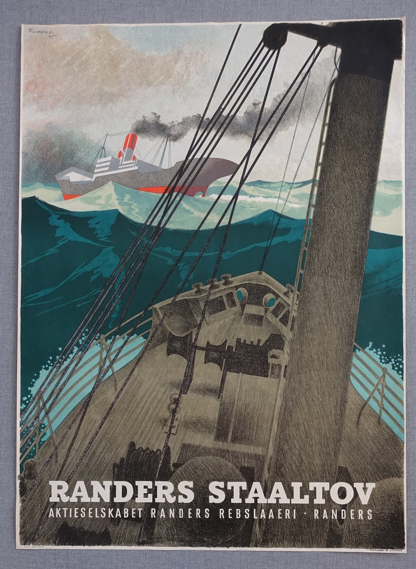 1945 Industrial Ship Advertisement - Randers Staaltov - Original Vintage Poster