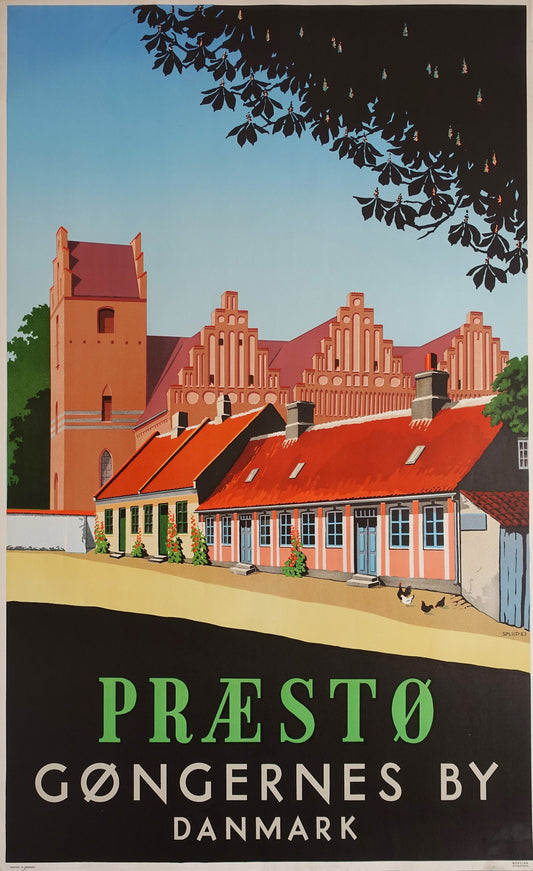 1953 Denmark Travel Poster Præstø - Original Vintage Poster