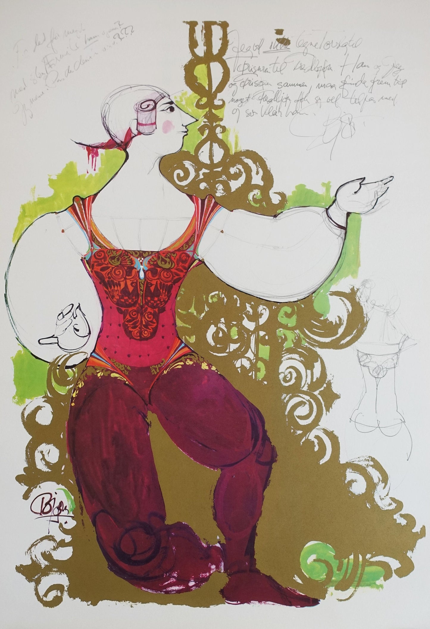 1970s Wiinblad's Prince from The Swineherd Costume Sketch - Original Vintage Poster