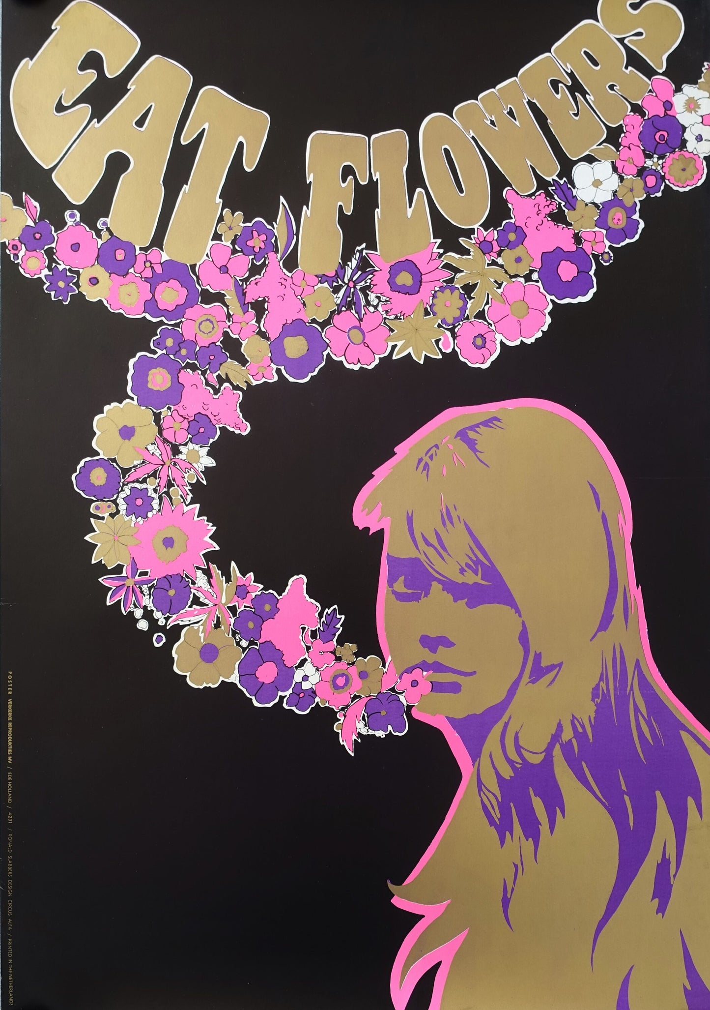 1968 Eat Flowers (Psychedelic Peace + Love Poster) - Original Vintage Poster