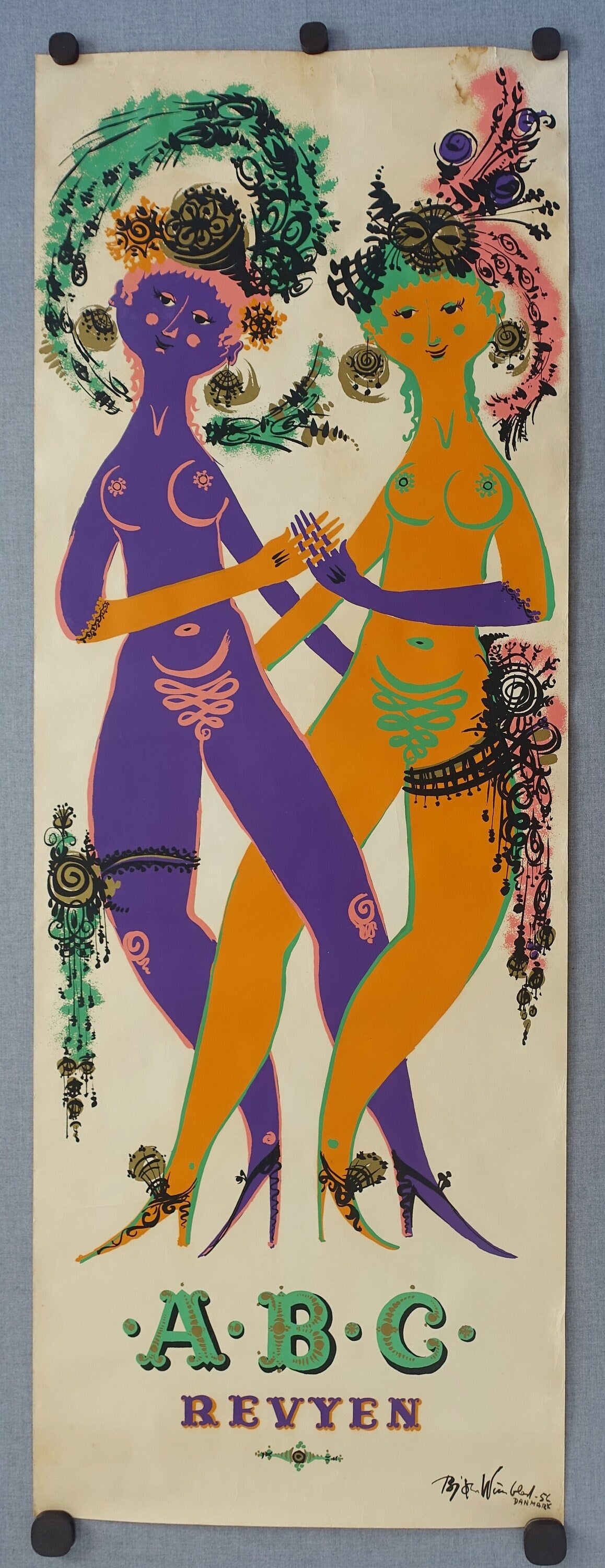 1956 Bjørn Wiinblad ABC Revyen (purple & orange) - Original Vintage Poster