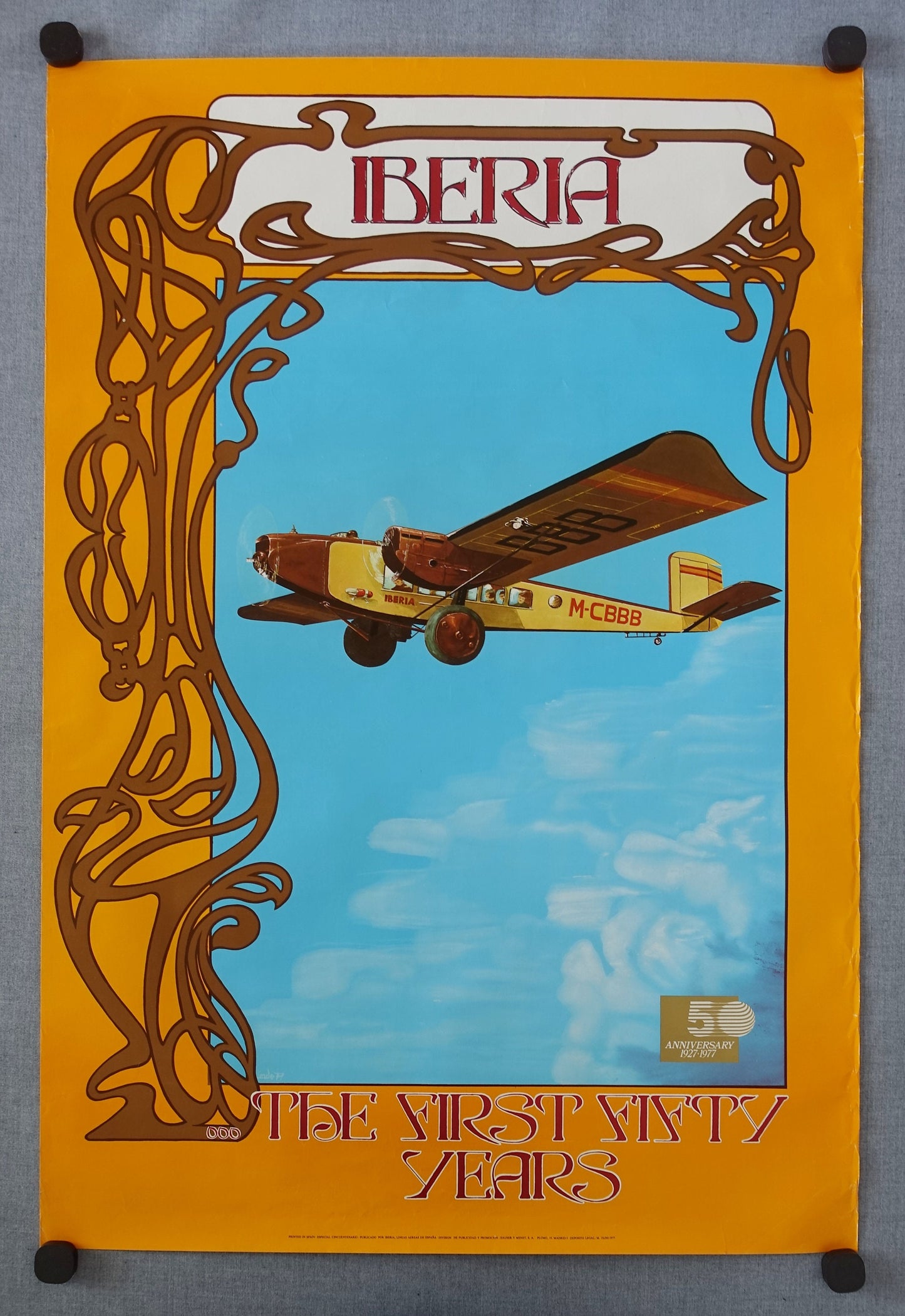 1977 Iberia Travel Poster 50 years anniversary - Original Vintage Poster