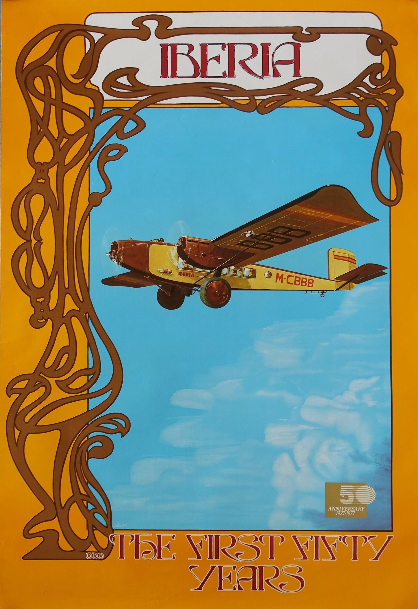 1977 Iberia Travel Poster 50 years anniversary - Original Vintage Poster