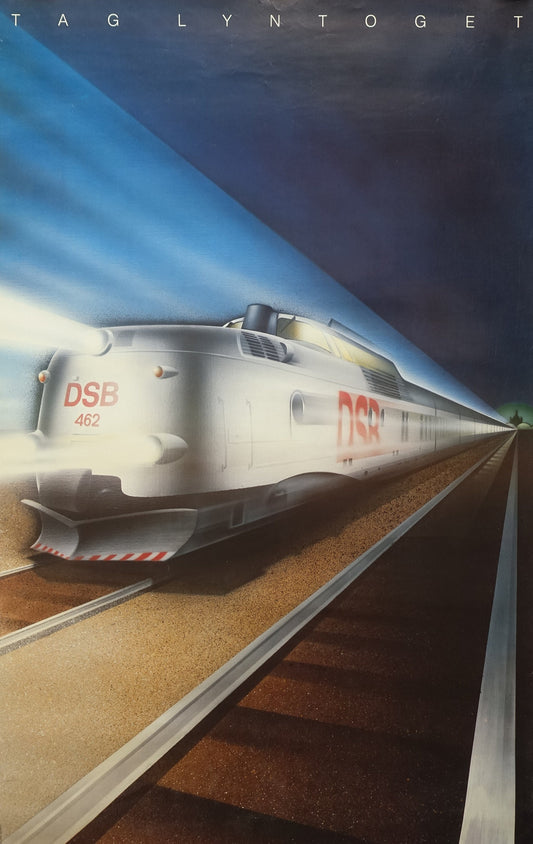 1987 Express Train Sølvpilen Danish State Rails Poster - Original Vintage Poster