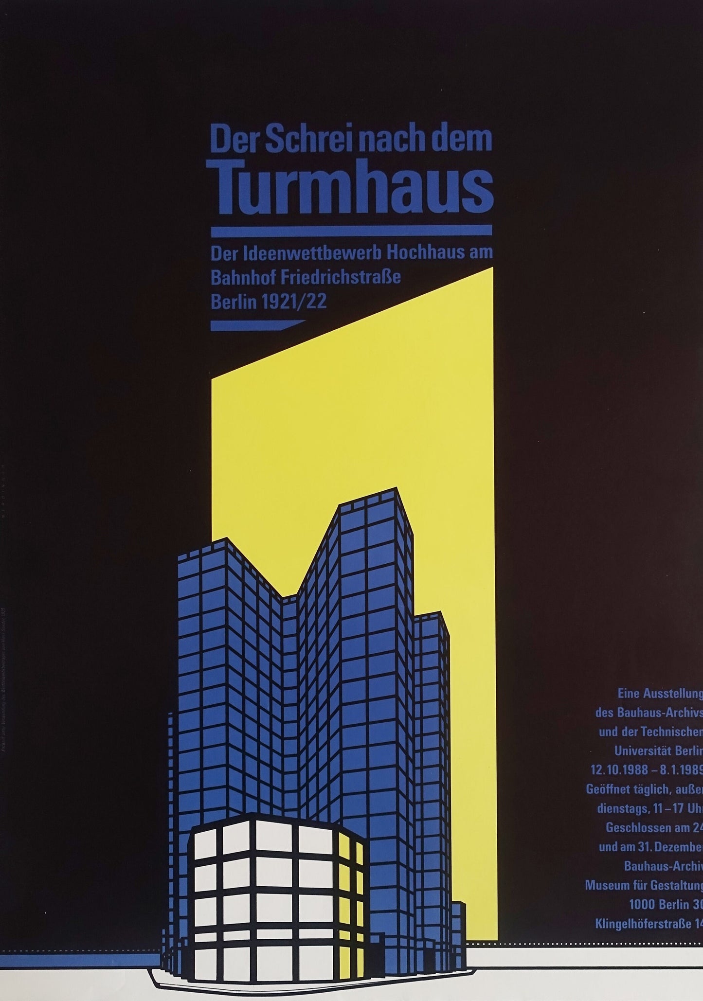 1988 Bauhaus Archiv Turmhaus Exhibition - Original Vintage Poster