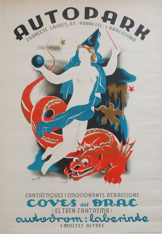 1936 Autopark Theme Park Barcelona - Original Vintage Poster