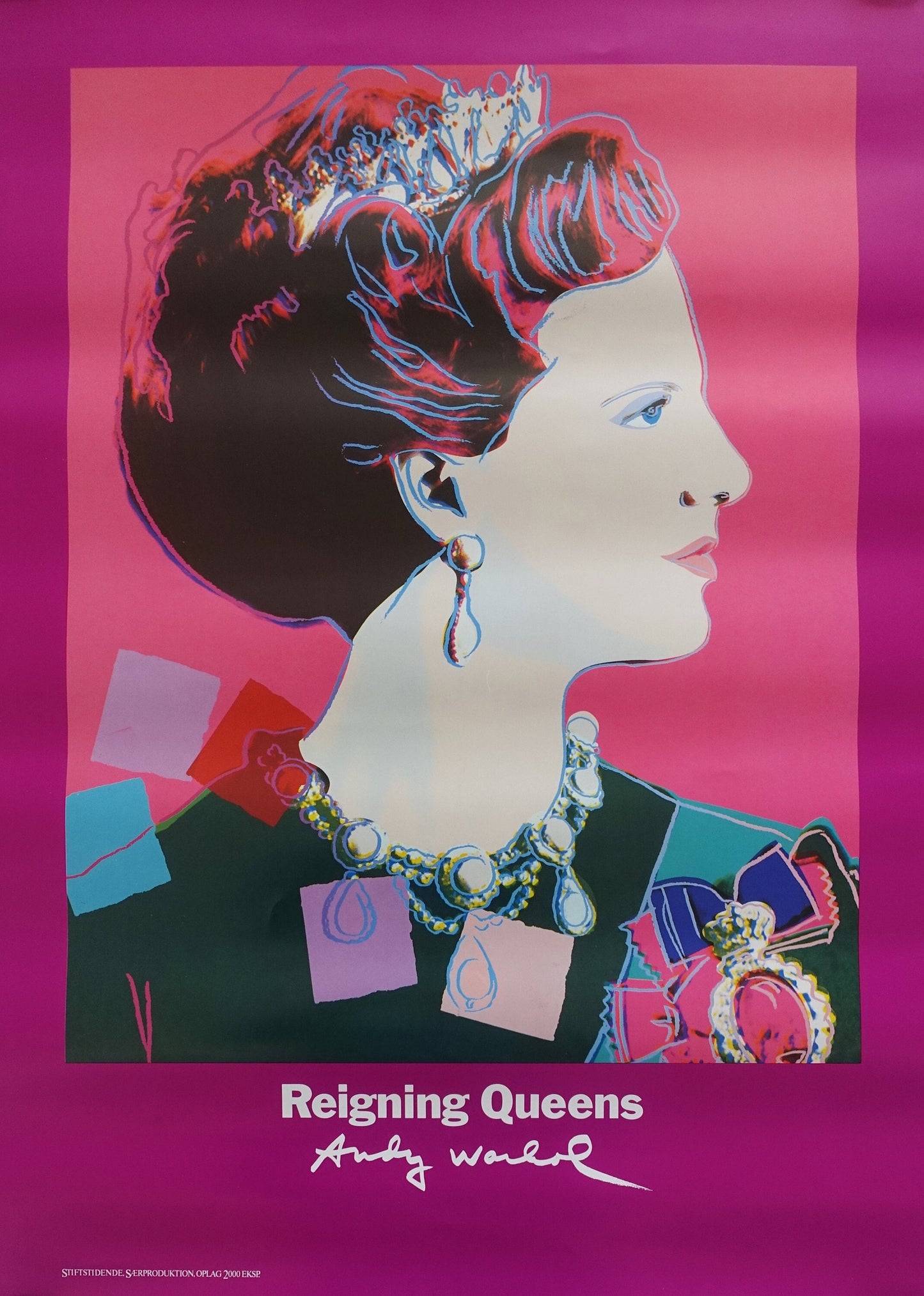 1985 Warhol Queens Queen Margrethe II of Denmark - Original Vintage Poster
