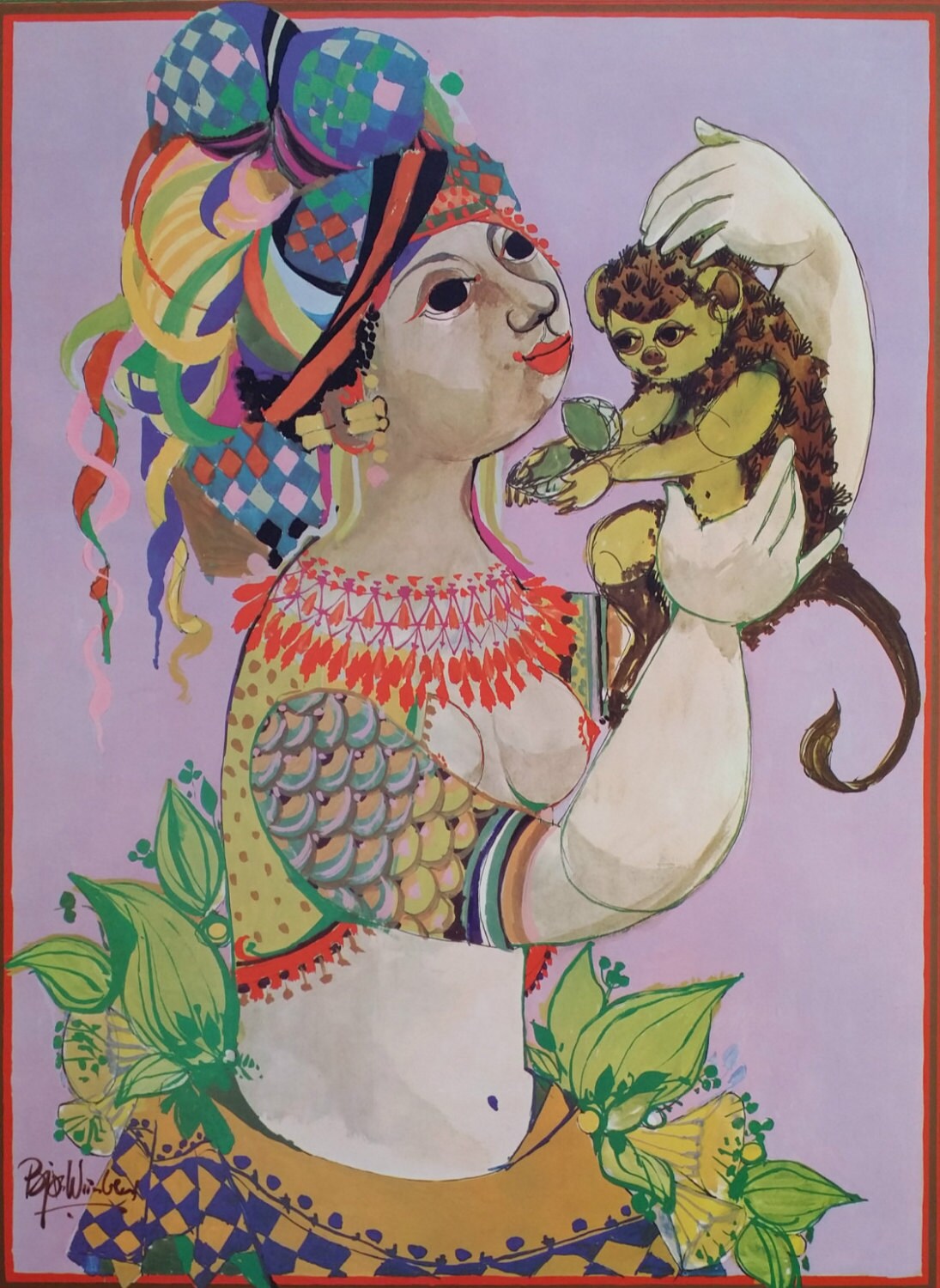 1970 "Lady of the South" by Bjørn Wiinblad - Original Vintage Poster