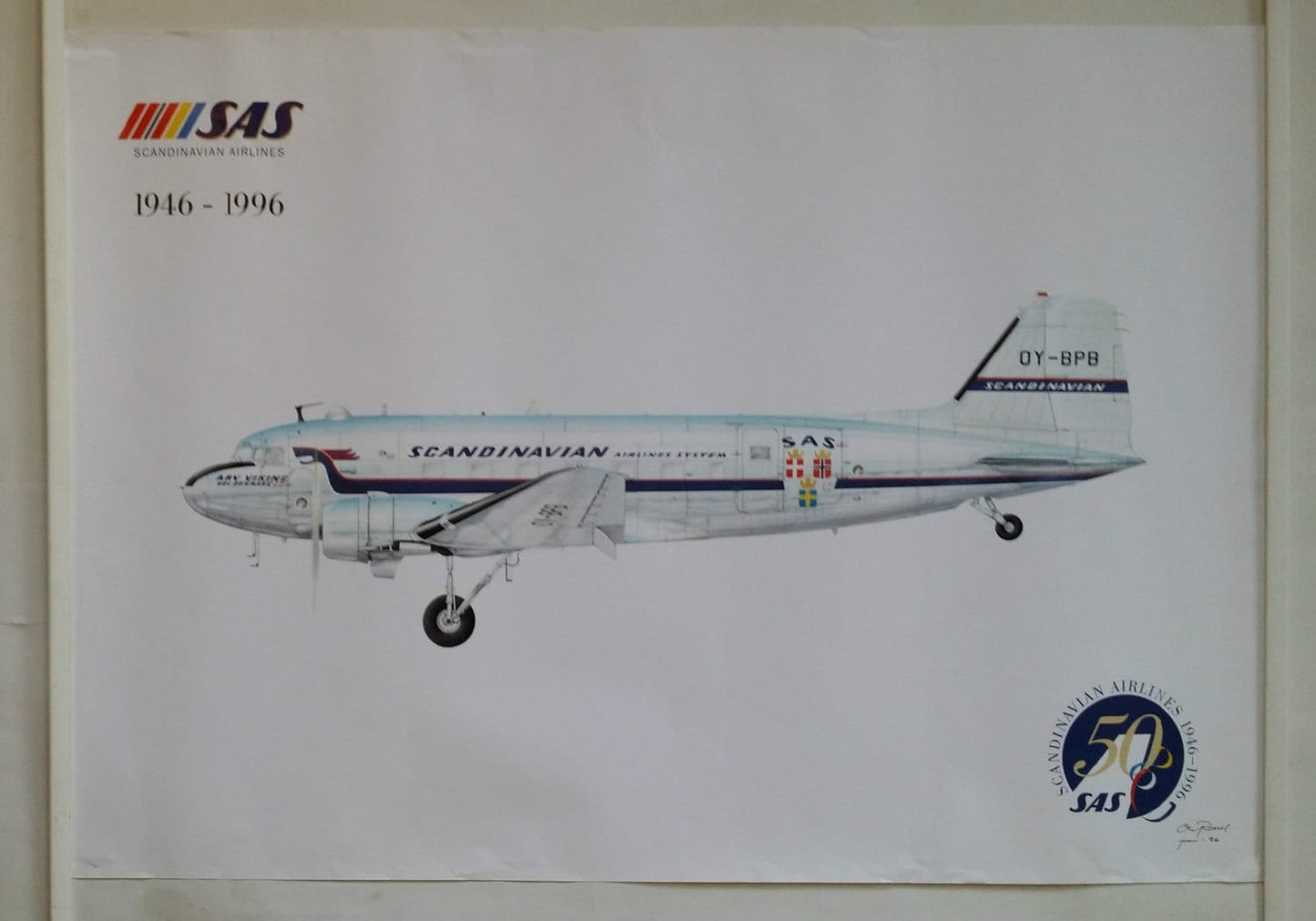 1990s Scandinaivan Airlines 50th Anniversary  - Original Vintage Poster