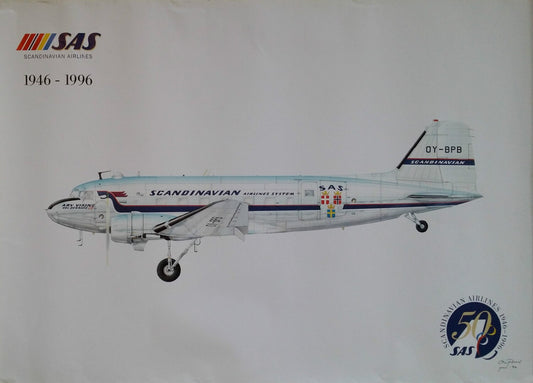 1990s Scandinaivan Airlines 50th Anniversary  - Original Vintage Poster