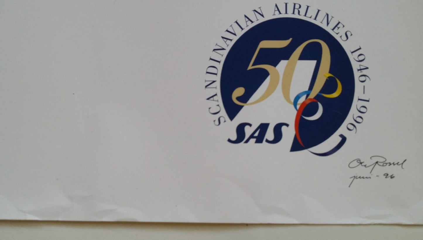 1990s Scandinaivan Airlines 50th Anniversary  - Original Vintage Poster