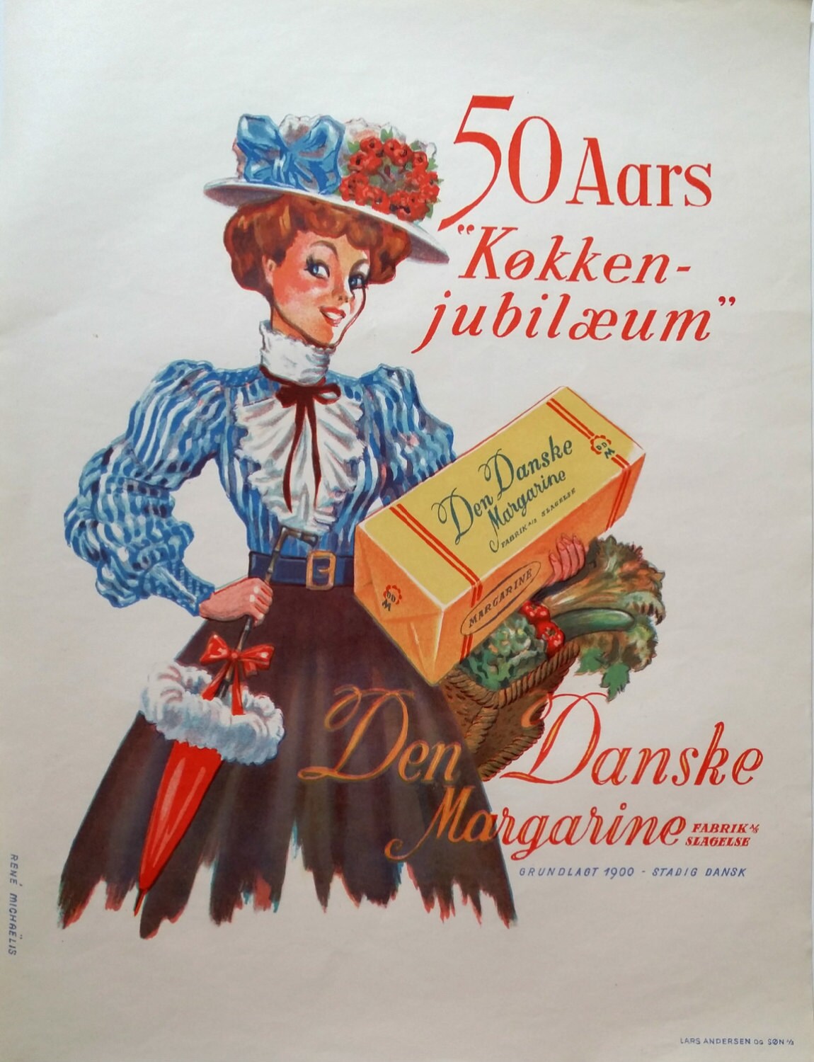 1950 Danish Butter Margarine Advertisement - Den Danske Margarine - Original Vintage Poster