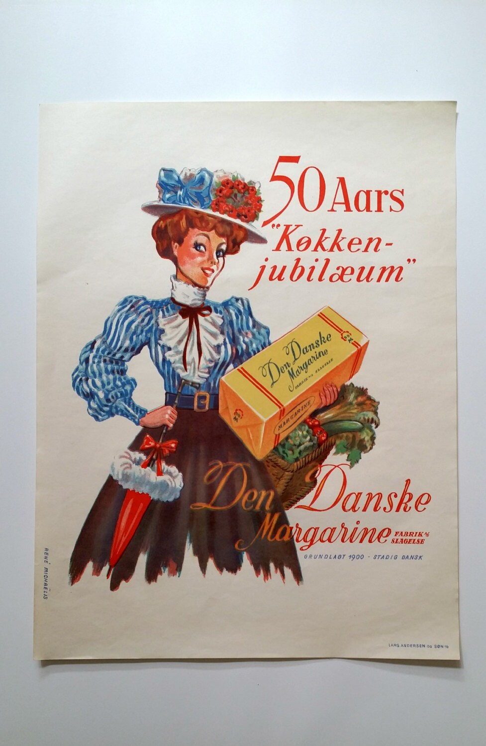1950 Danish Butter Margarine Advertisement - Den Danske Margarine - Original Vintage Poster