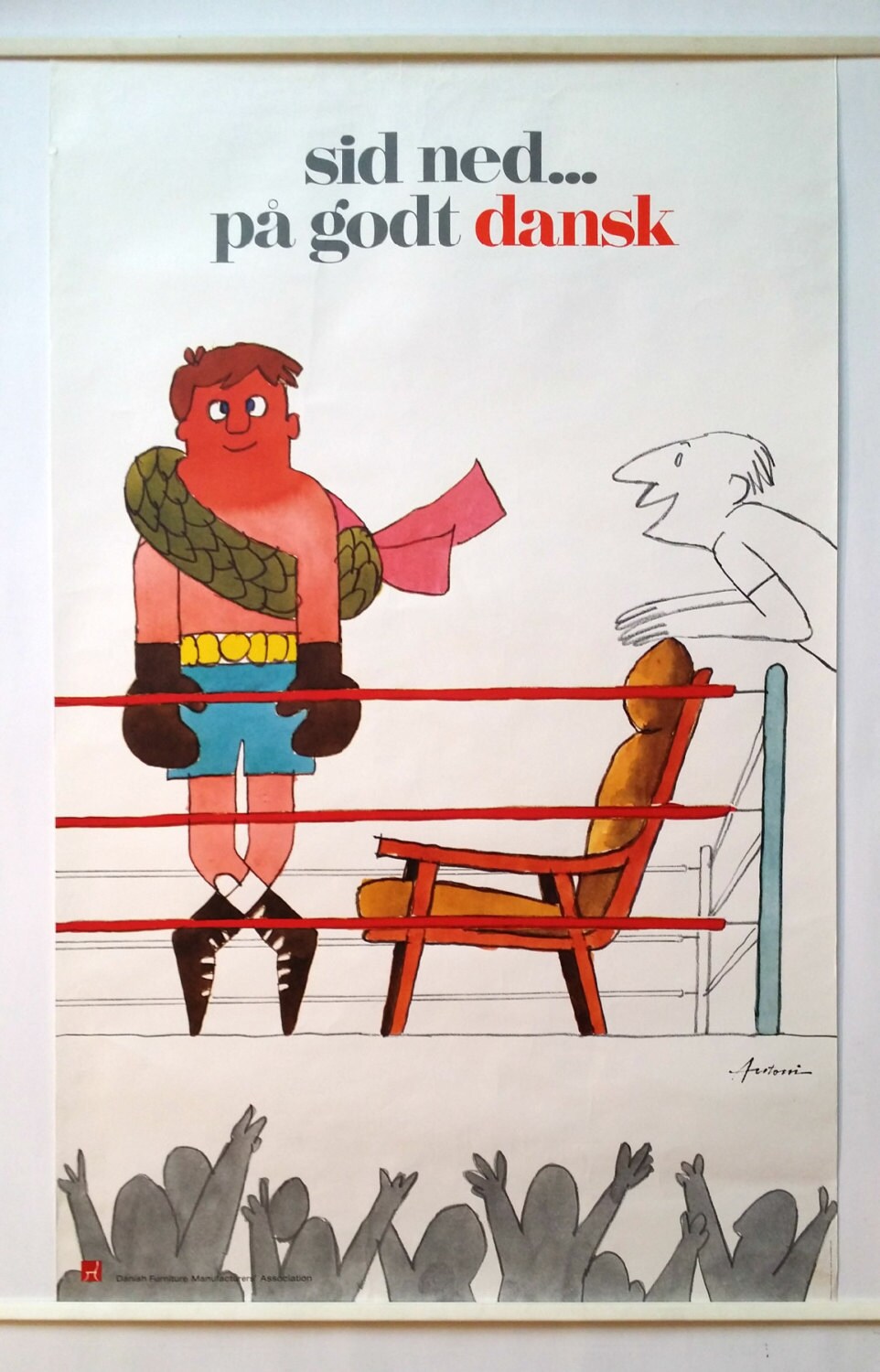 1970s Danish Furniture Quality Control by Antoni (Boxer) - Original Vintage Poster
